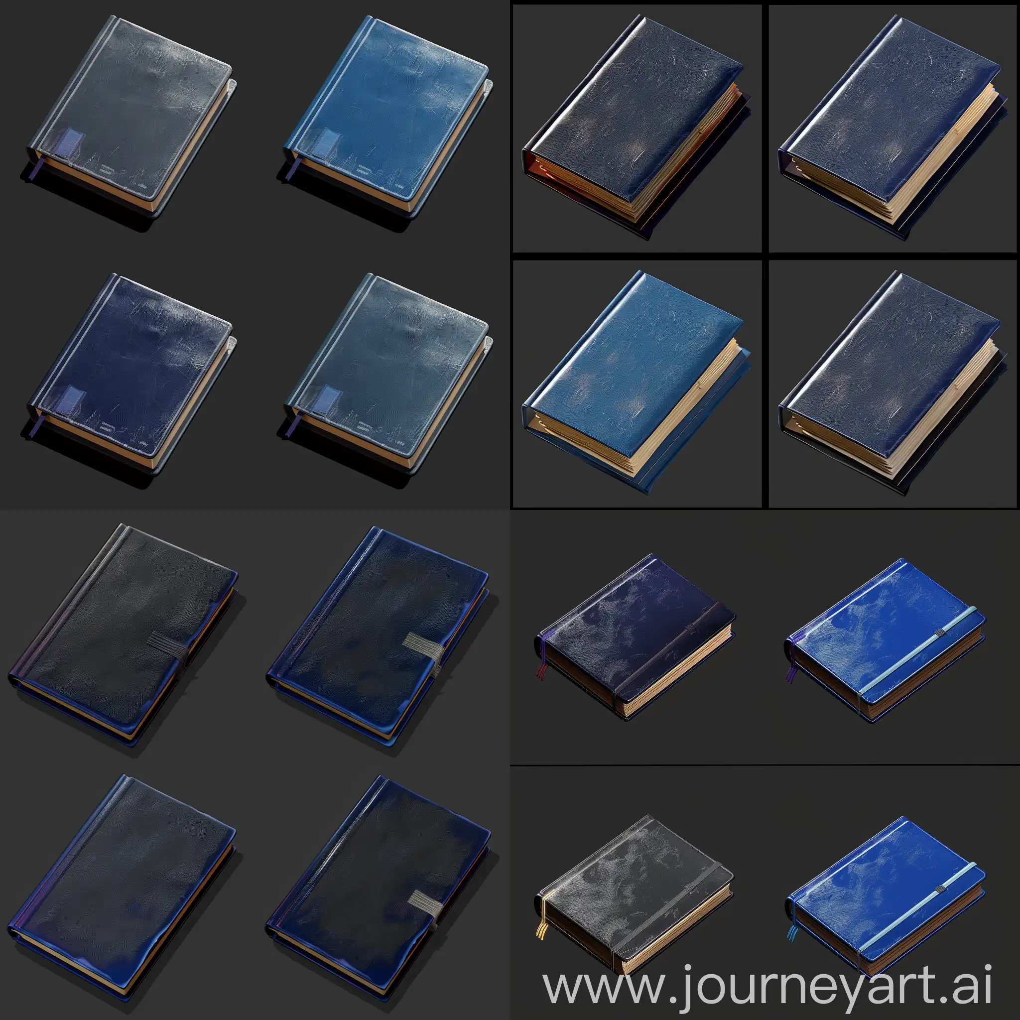 UltraRealistic-Isometric-Blue-Journals-on-Black-Background