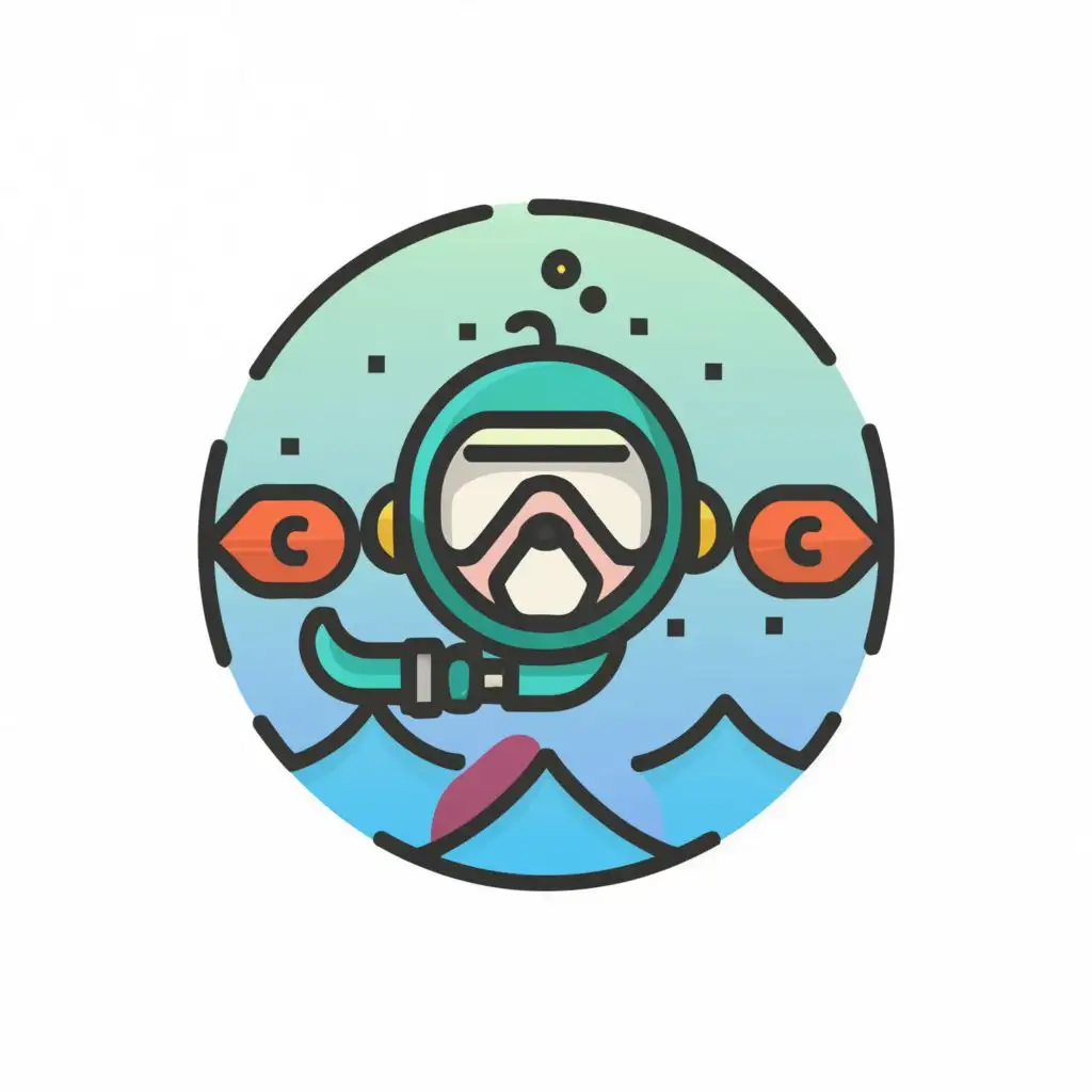 logo, scuba diver, minimalistic, line art, vector art, flat design --ar 2:1, with the text"" typography, with the text ".", typography