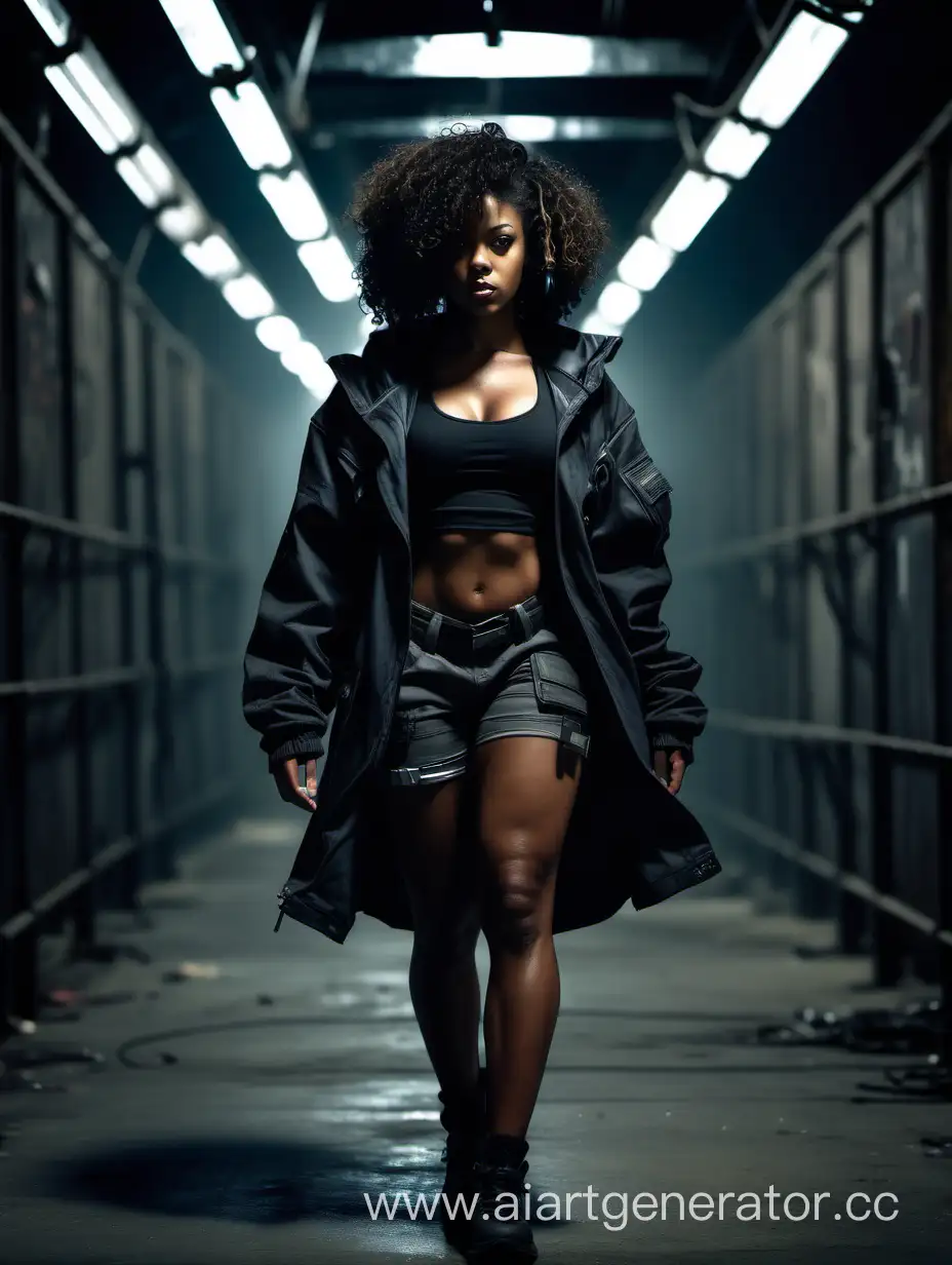 Cyberpunk-Fashion-Confident-Black-Woman-in-Dystopian-Setting