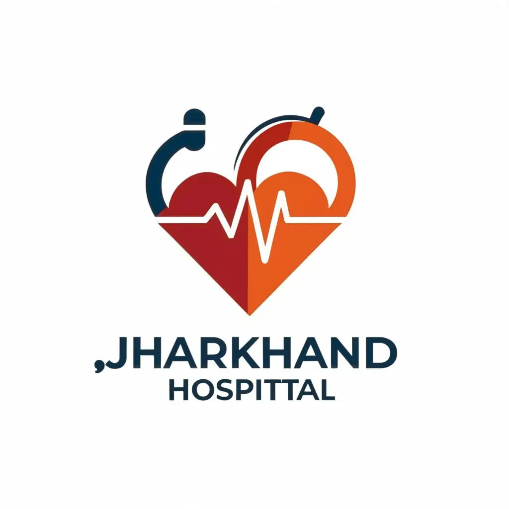 logo, Heart with cardiograph, with the text "Jharkhand Hospital", typography