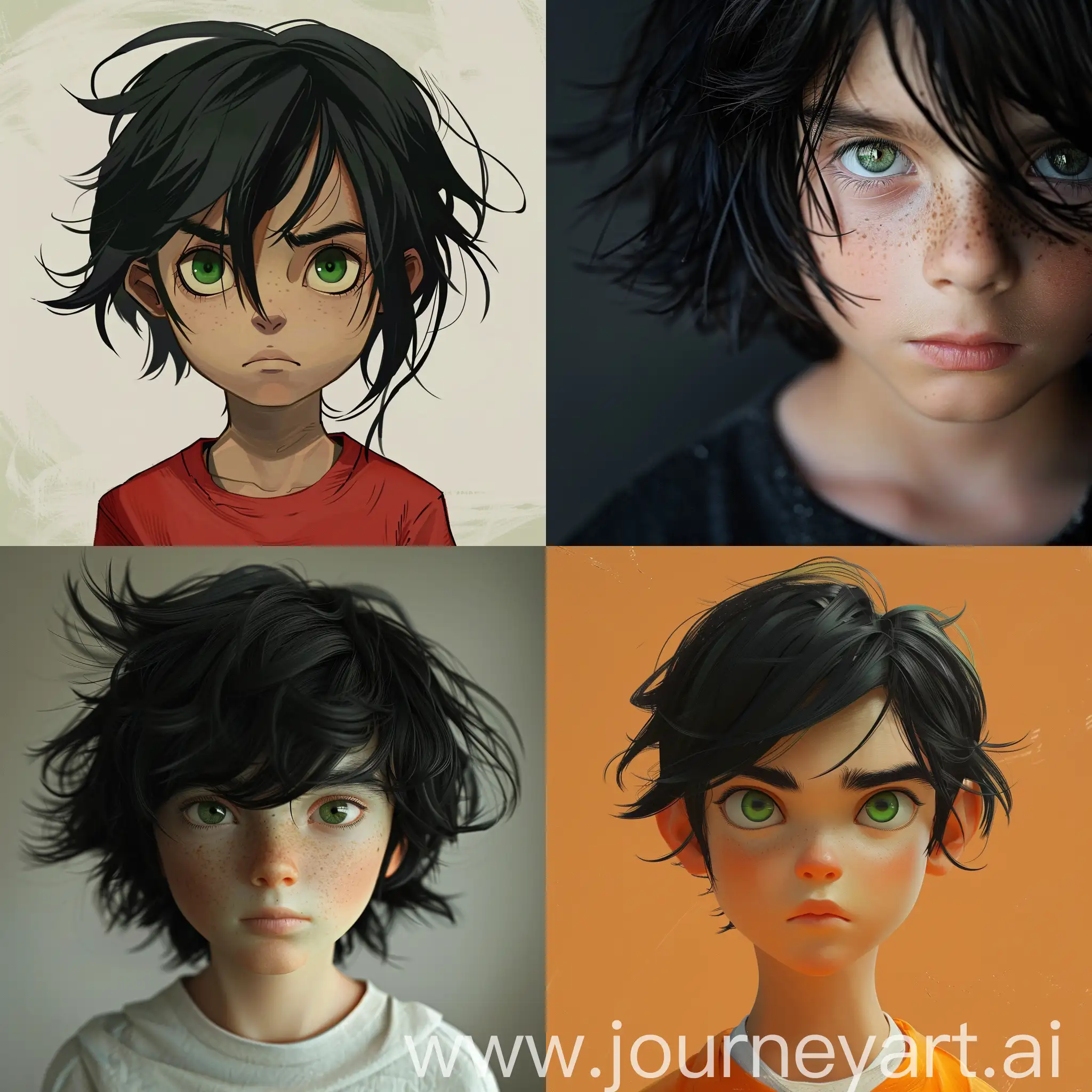 Leonard, a young Italian boy of 12 years old, with black hair, long green eyes, and an imposing stature.