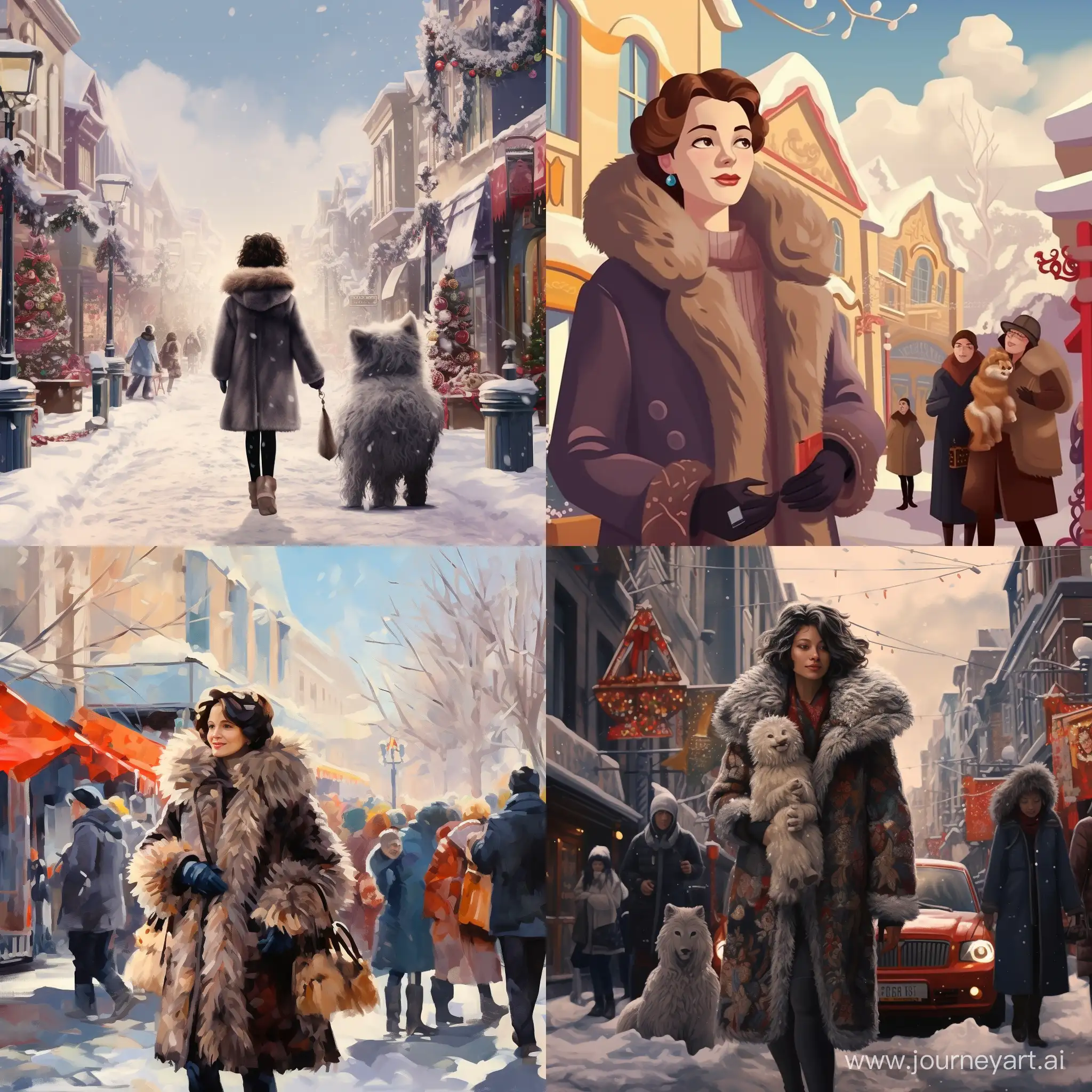 Festive-Winter-Street-CloseUp-of-Mom-in-Elegant-Fur-Coat
