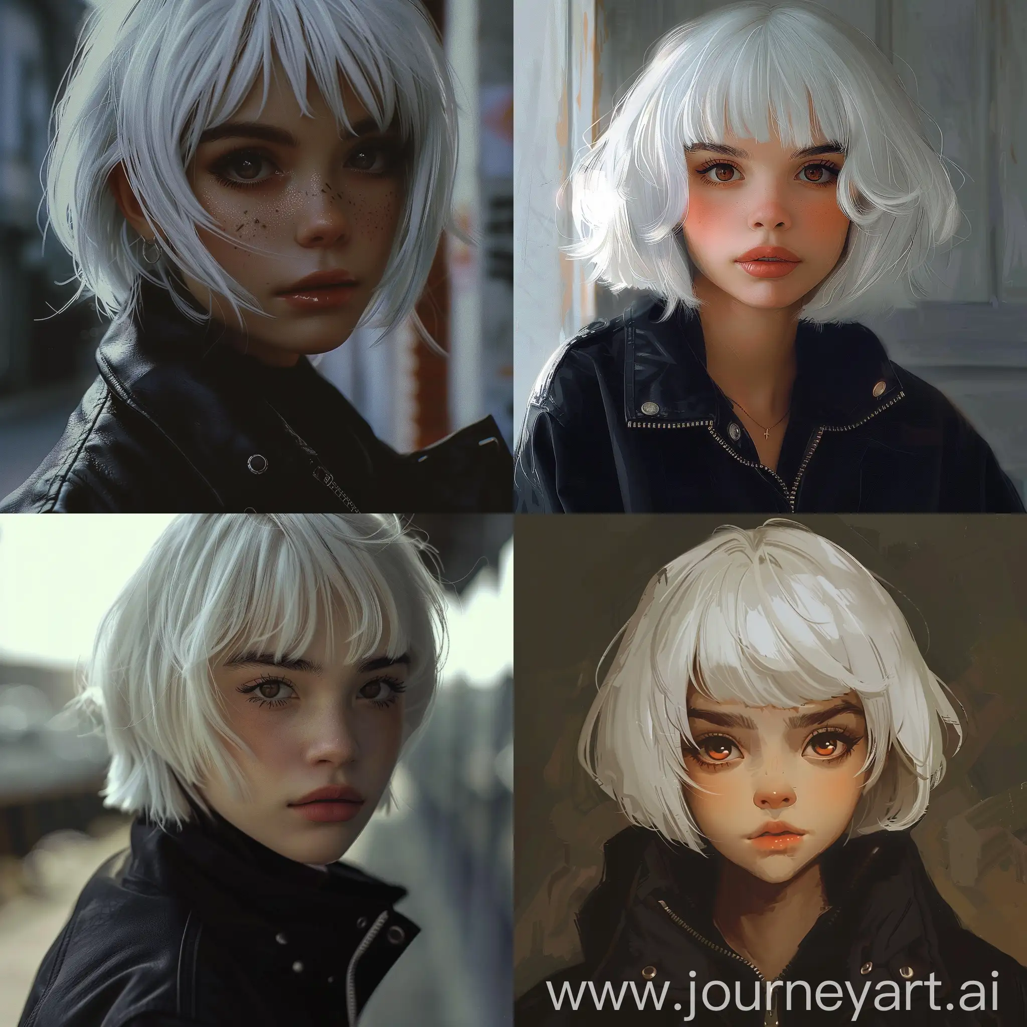 Badass-Young-Woman-with-Short-White-Hair-in-Detailed-Black-Jacket