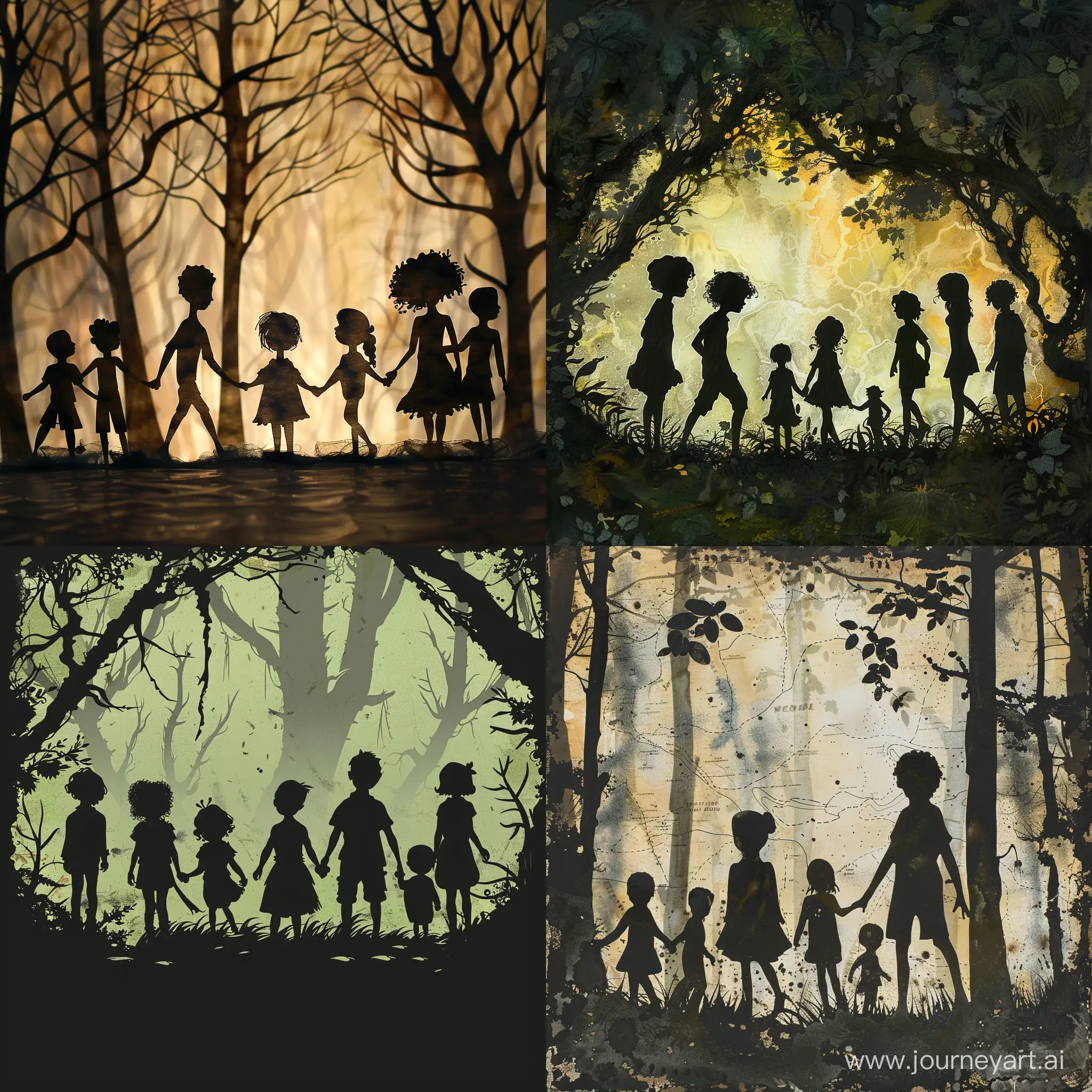 Silhouettes-of-Forest-Children-Mysterious-and-Evocative-Artwork