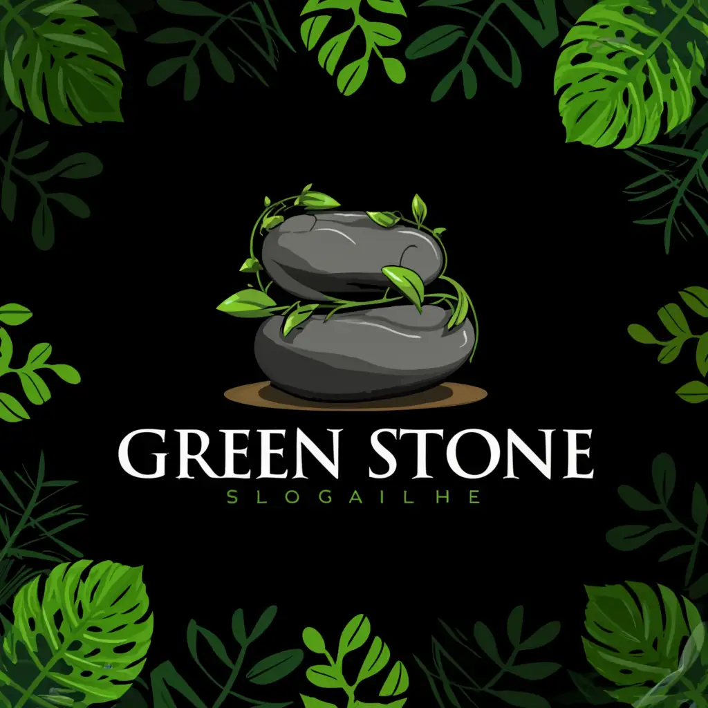 a logo design,with the text 'Green stoun', main symbol:Living stone, green background, plants,Moderate,be used in Animals Pets industry,clear background