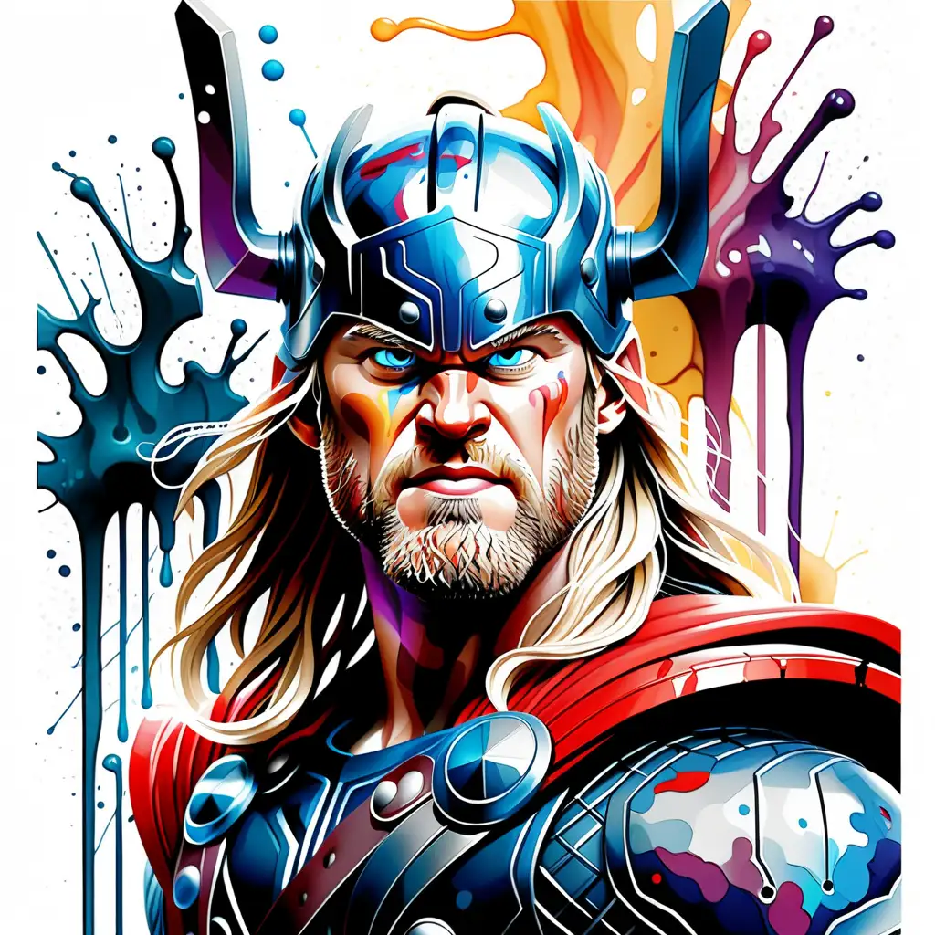 Thor with Watercolor Dripping art with white background