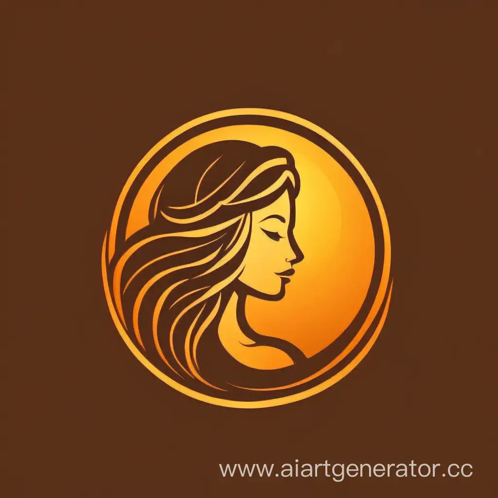 Logo for a tanning salon. the sun, the girl in profile::2. Colors: Gold, Brown. Minimalism style.