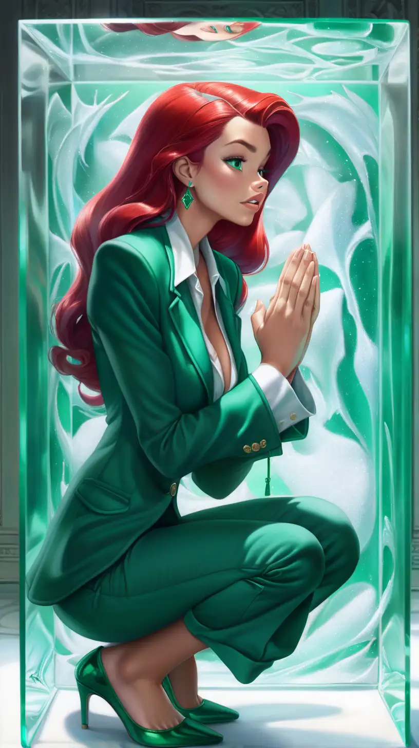 Submissive Ariel in Emerald Linen Attire Prayer Pose