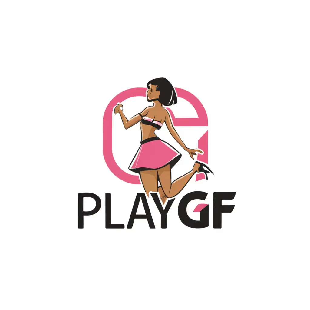 a logo design,with the text "playgf", main symbol:super short skirt sexy cam girl,Moderate,clear background