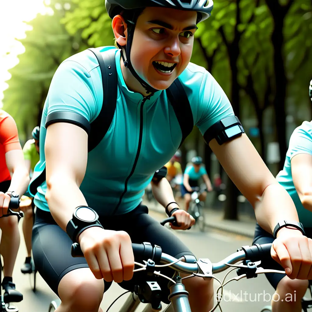 people cycling  with wearable device on the upper arm
