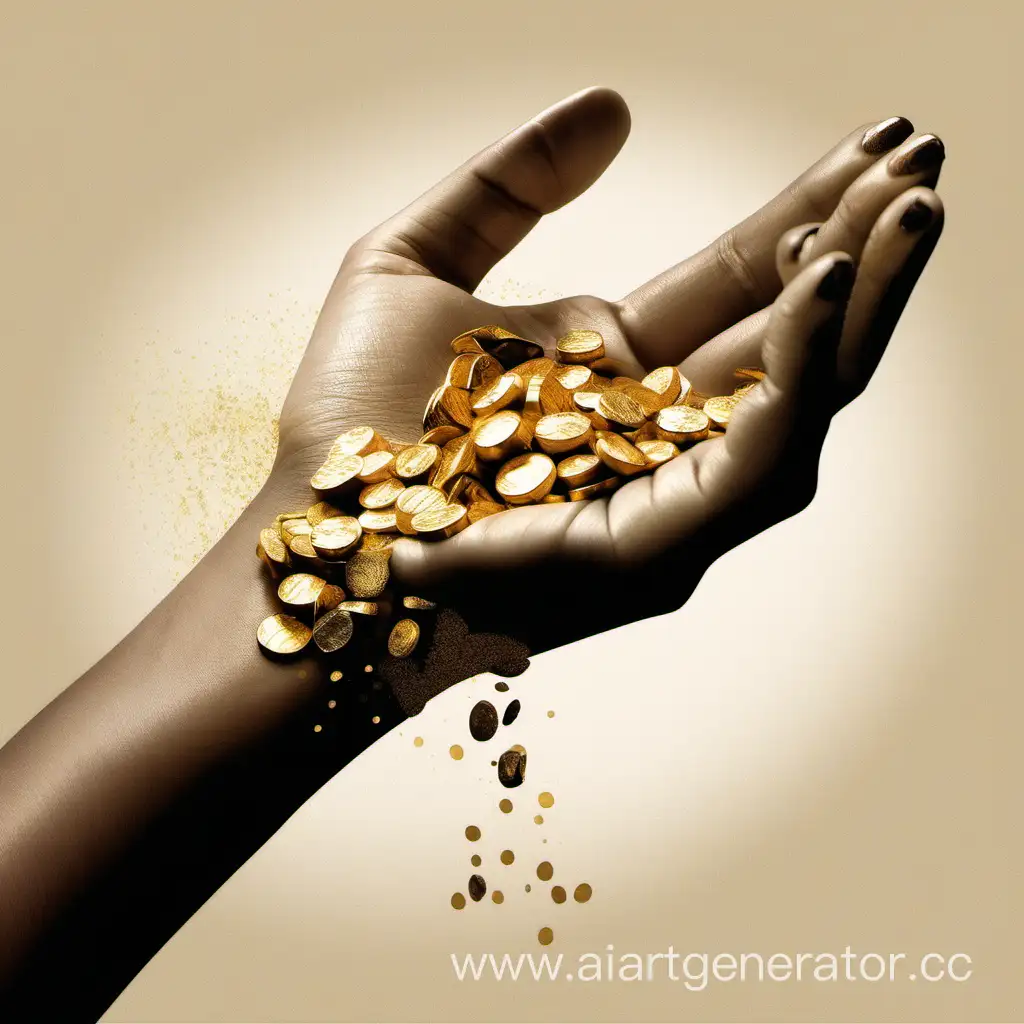 женская рука, наполненная золотом