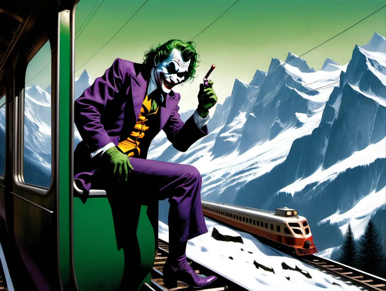 Sinister Joker on a Alpine Train Frank Frazetta Inspired Art