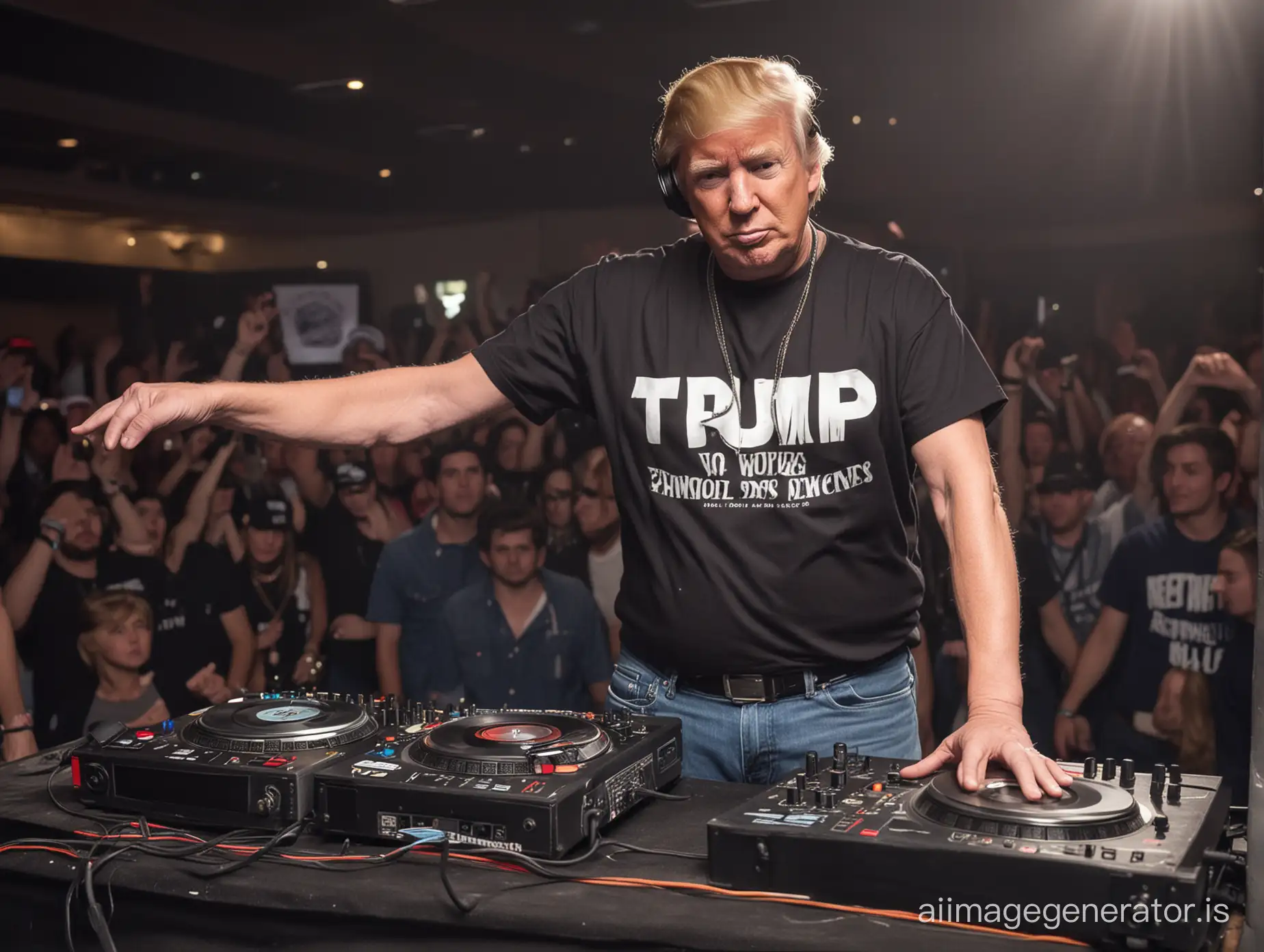 Donald Trump as DJ in the Club with T-Shirt and Jeans