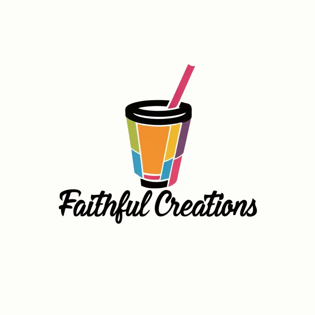 a logo design,with the text "FAITHFUL CREATIONS", main symbol:Cursive f bright colors tumbler  style beverage,Moderate,clear background