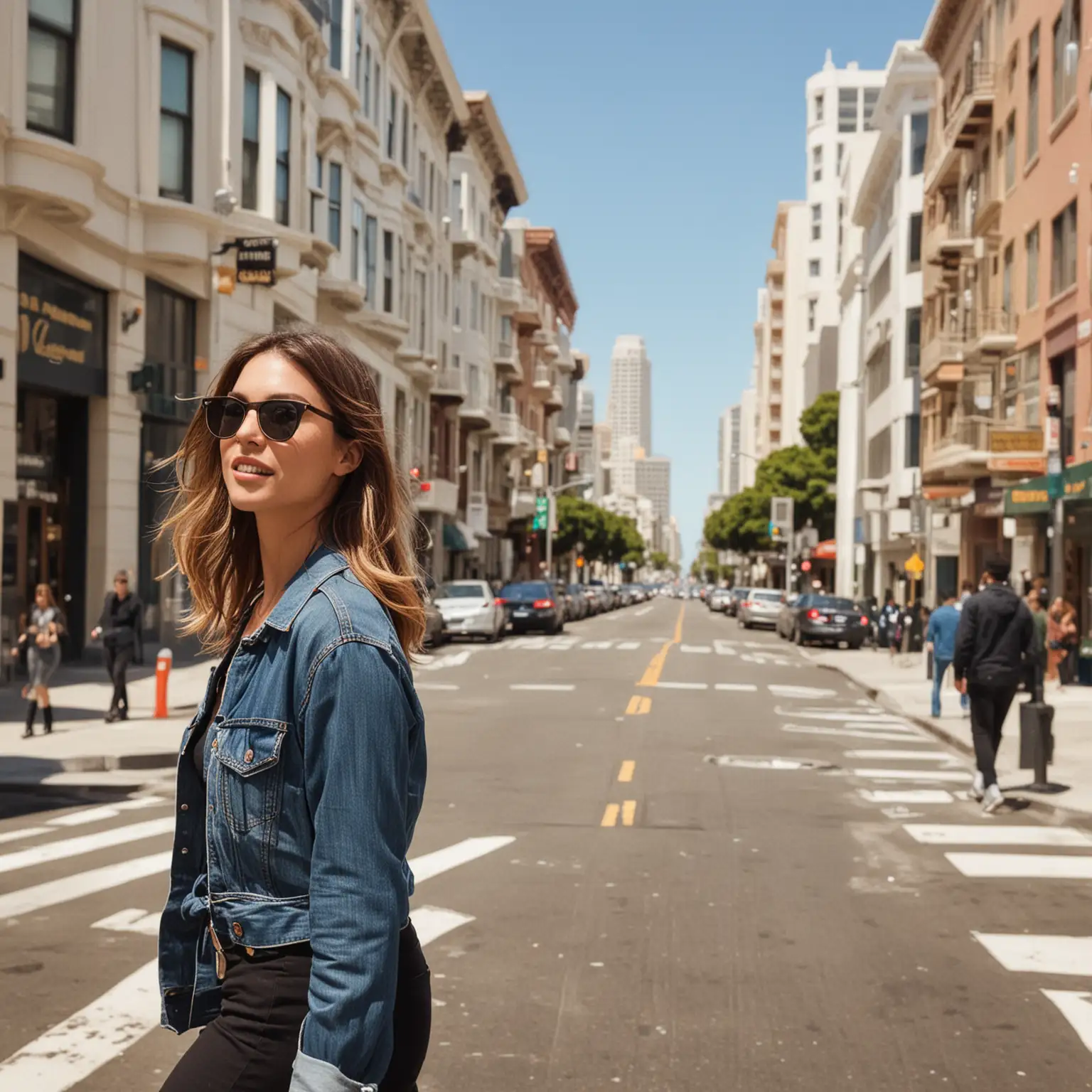 Stylish Woman Walking in San Francisco Wearing Wayfarer Glasses