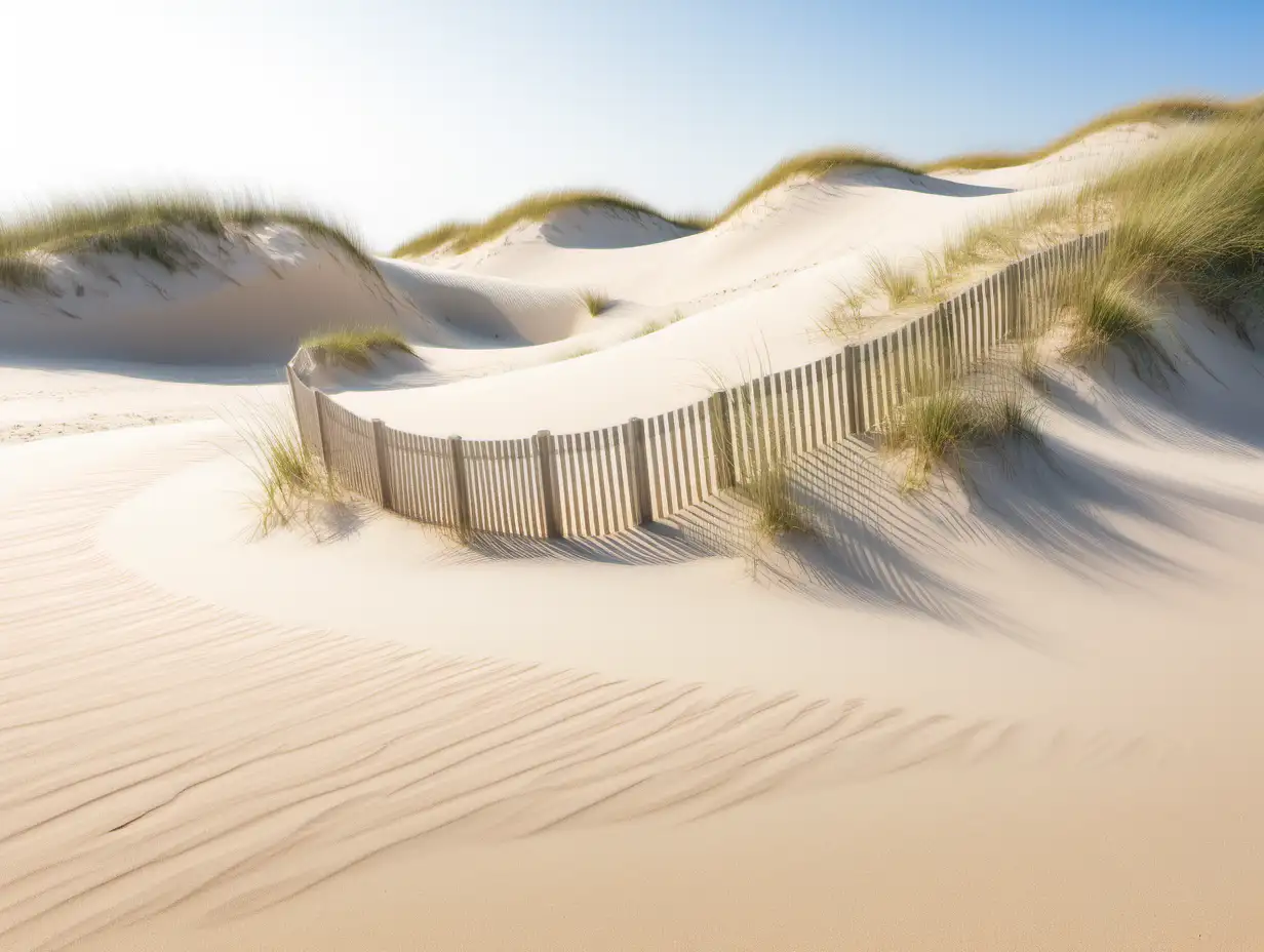 Picturesque Beach Sand Dunes with Curved Fence Detailed Coastal Landscape