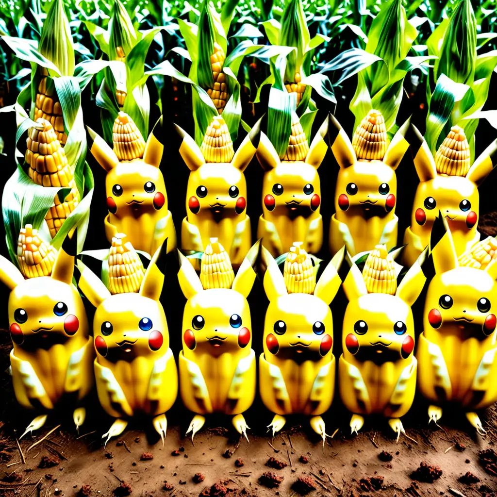 Playful Pikachu Corn Children Exploring the Fields