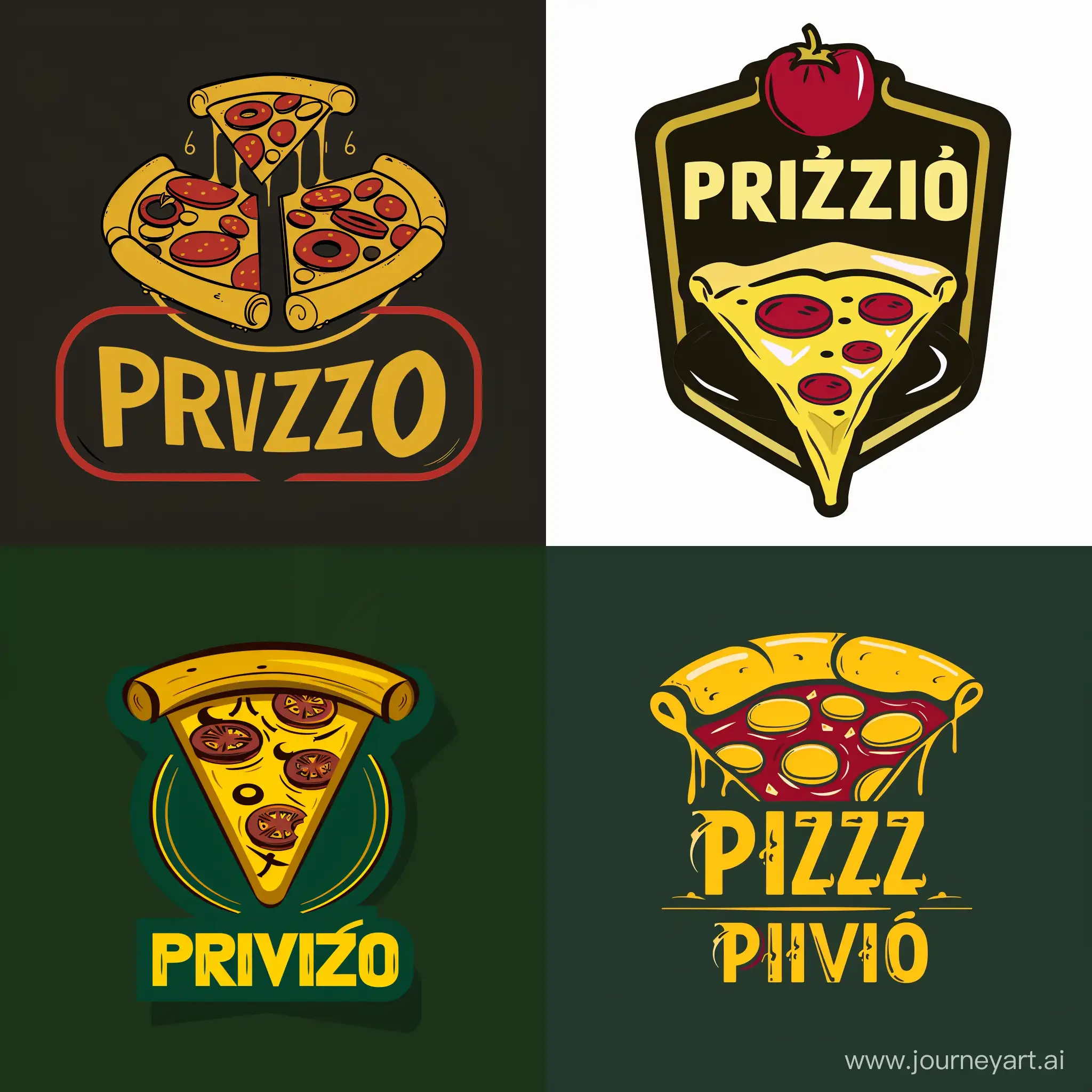 Pizza Logo For Restaurant Called "Pizza Privio" , no shadows , no gradient only 4 colors