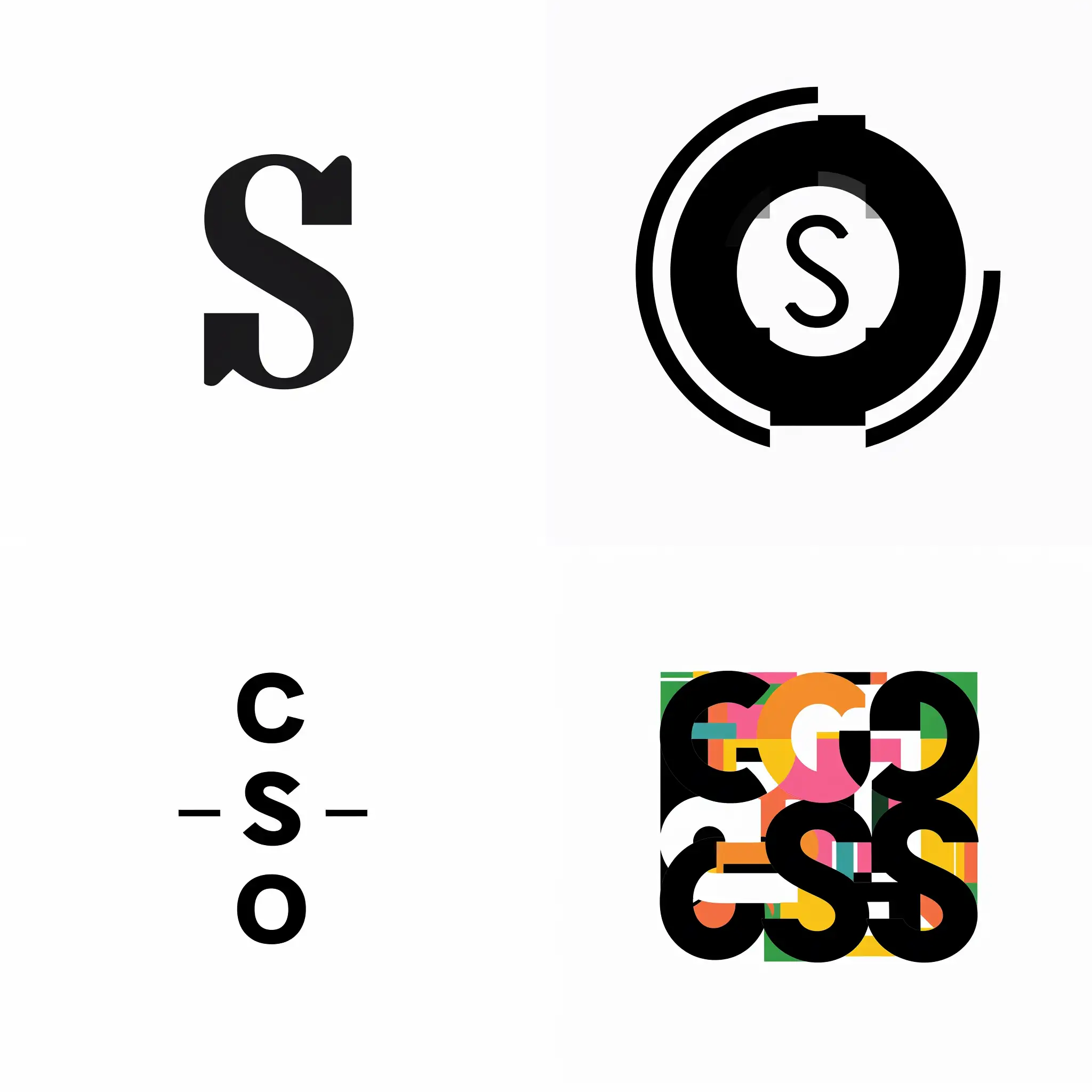 simple vector image, flat image, black image, white background, abstract image containing the letters C S S
