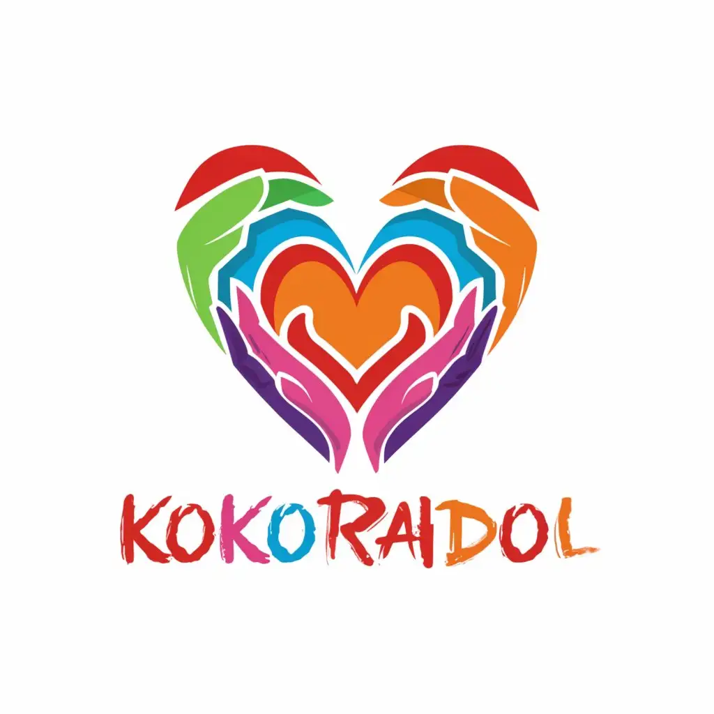 a logo design,with the text "KokorAidol", main symbol:Colorful heart in hands,complex,be used in Entertainment industry,clear background