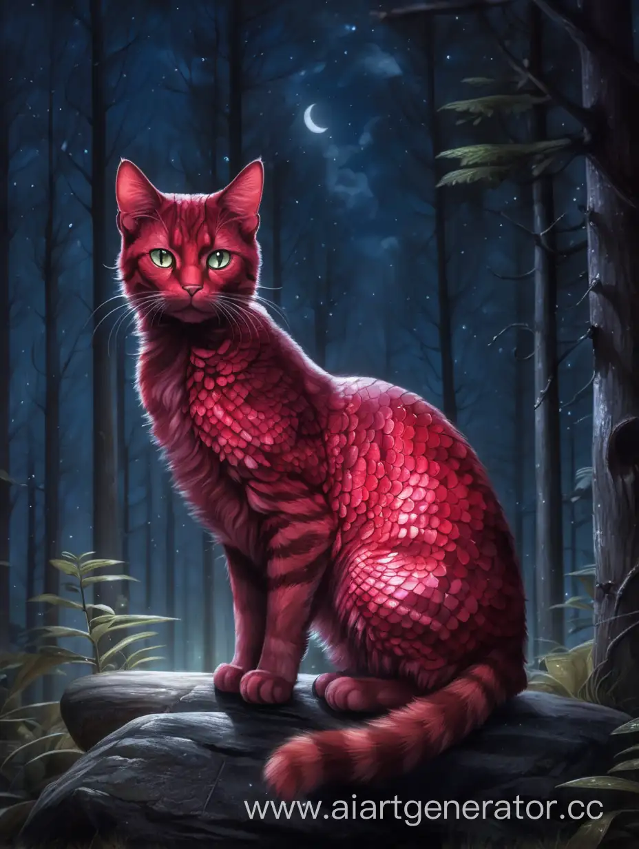 CrimsonScaled-Cat-in-Enchanted-Forest-at-Night