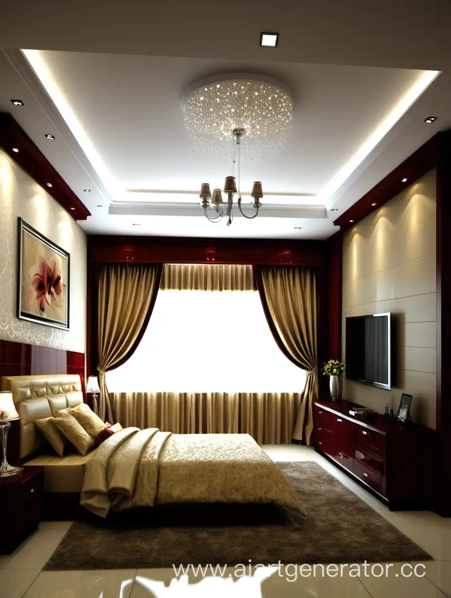 Draw bedroom interior: weight 5m length 4m height 3 m