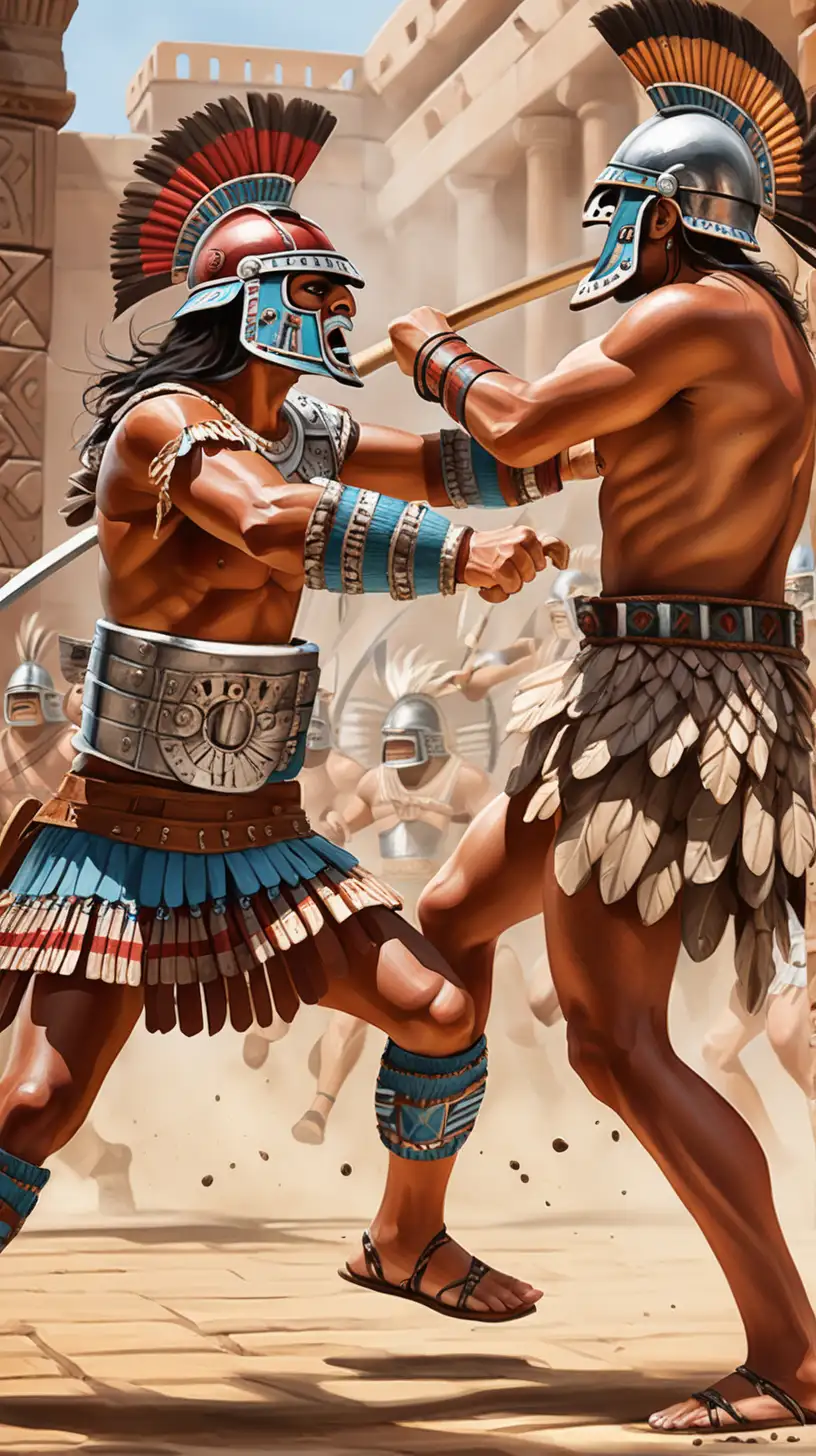 Fierce Aztec Gladiatorial Combat in Ancient Arena