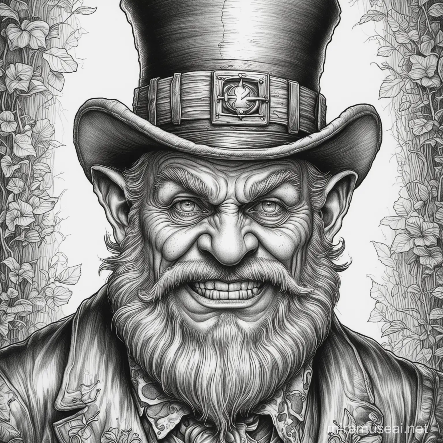 Mystical Evil Leprechaun Conjuring Dark Magic in Enchanted Forest Coloring