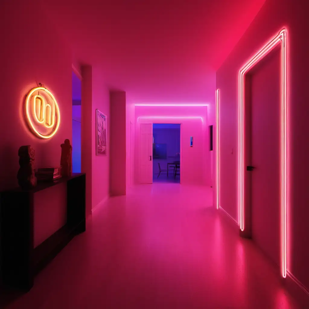 Vibrant Neon Entryway Leading to Cozy Living Room