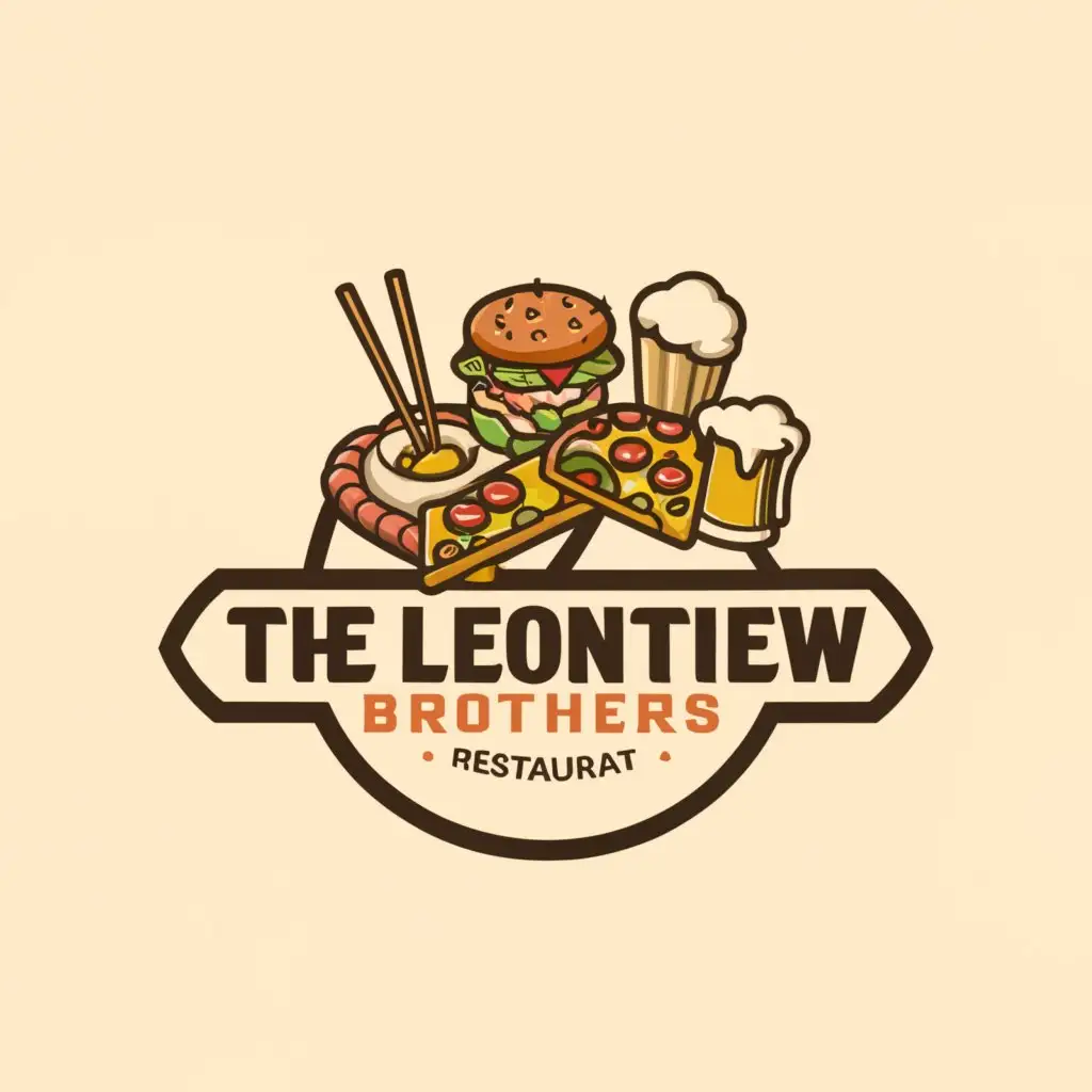 a logo design,with the text "The Leontiev Brothers", main symbol:Pizza, sushi, chebureks, beer, coffee,Moderate,be used in Restaurant industry,clear background
