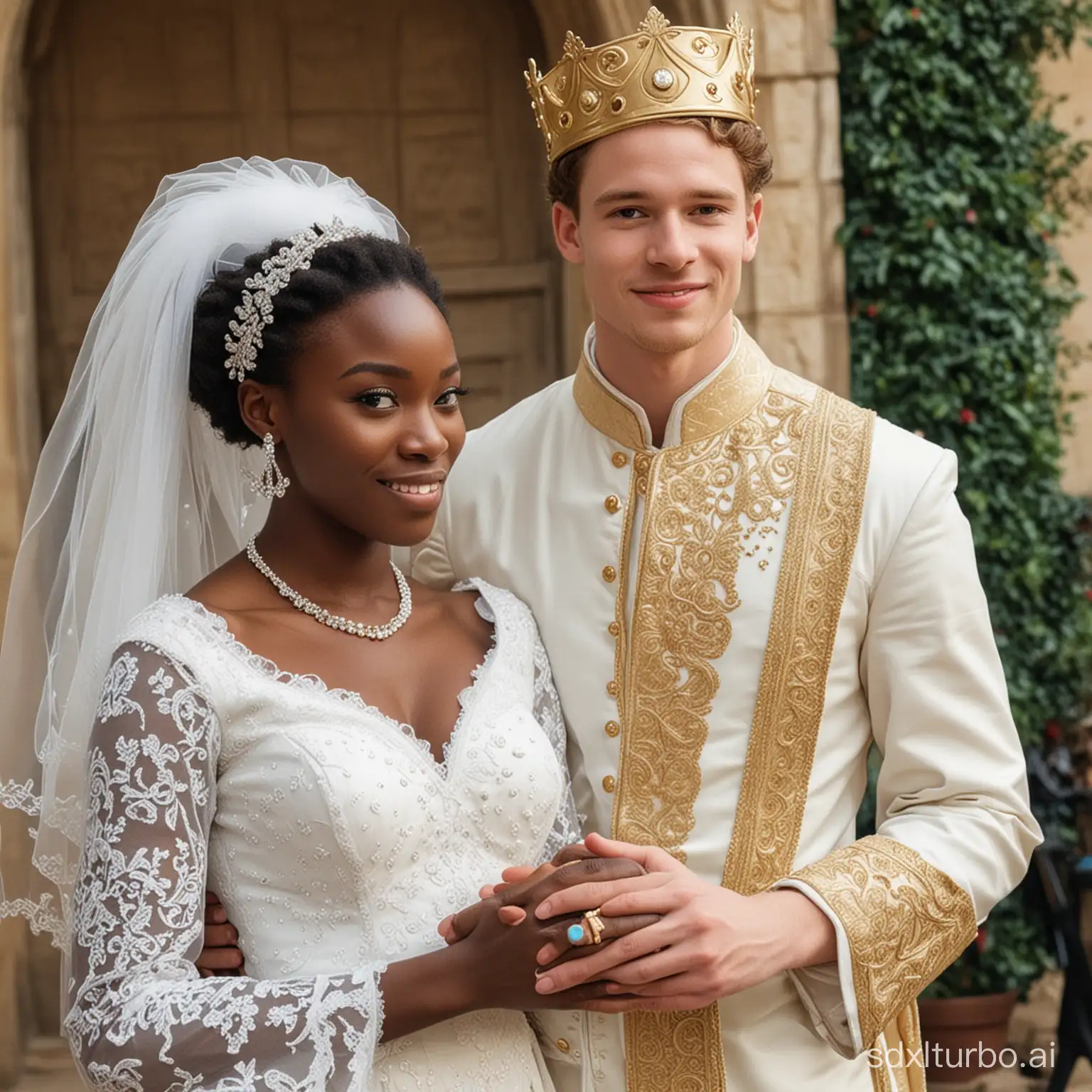 Multicultural-Wedding-African-Woman-and-Fairskinned-Prince-Exchange-Vows