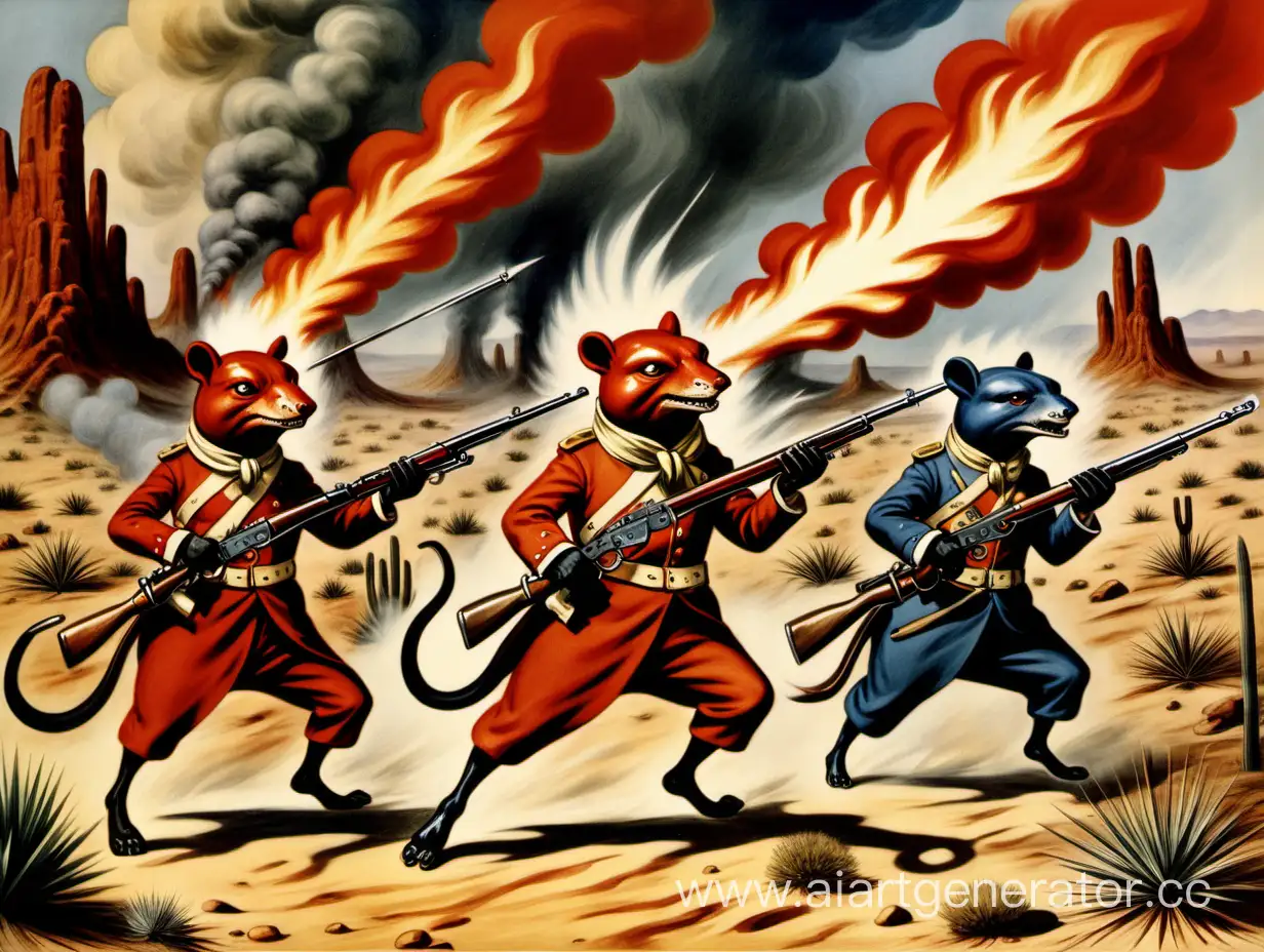 Война антропоморфных животных с мушкетами в пустыне,бой,страх,огонь,1930 годы