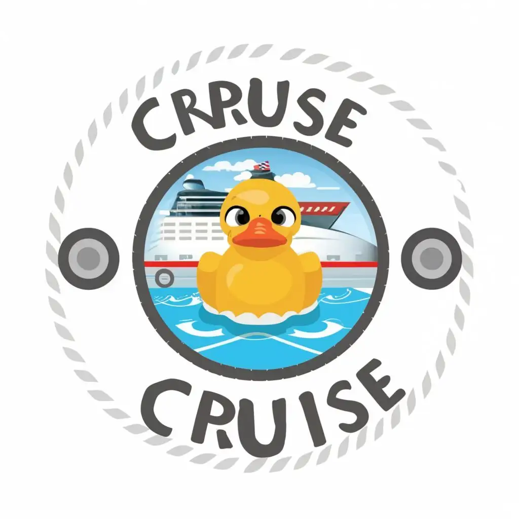 logo, Rubber Duck
Cruise Ship Port hole
White Background, with the text "cruise", typography, be used in Travel industry