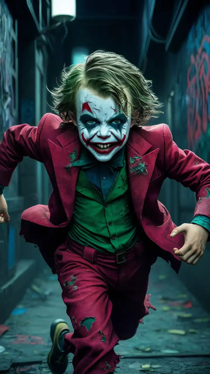 Angry Joker as a boy running. Realistic 