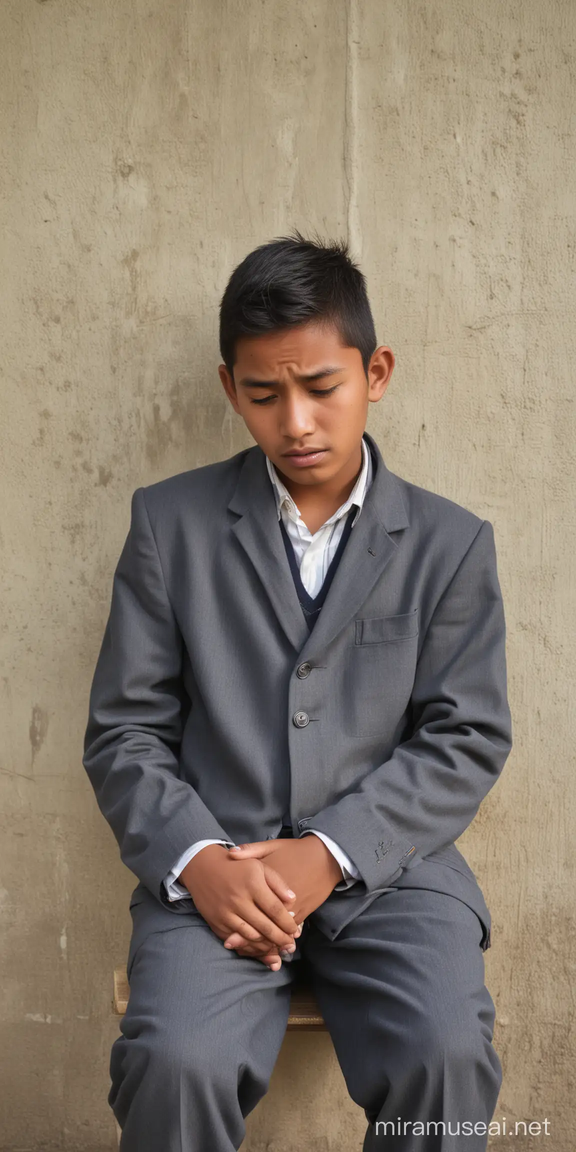 Teenage Nepali Boy Expressing Regret and Sadness at School