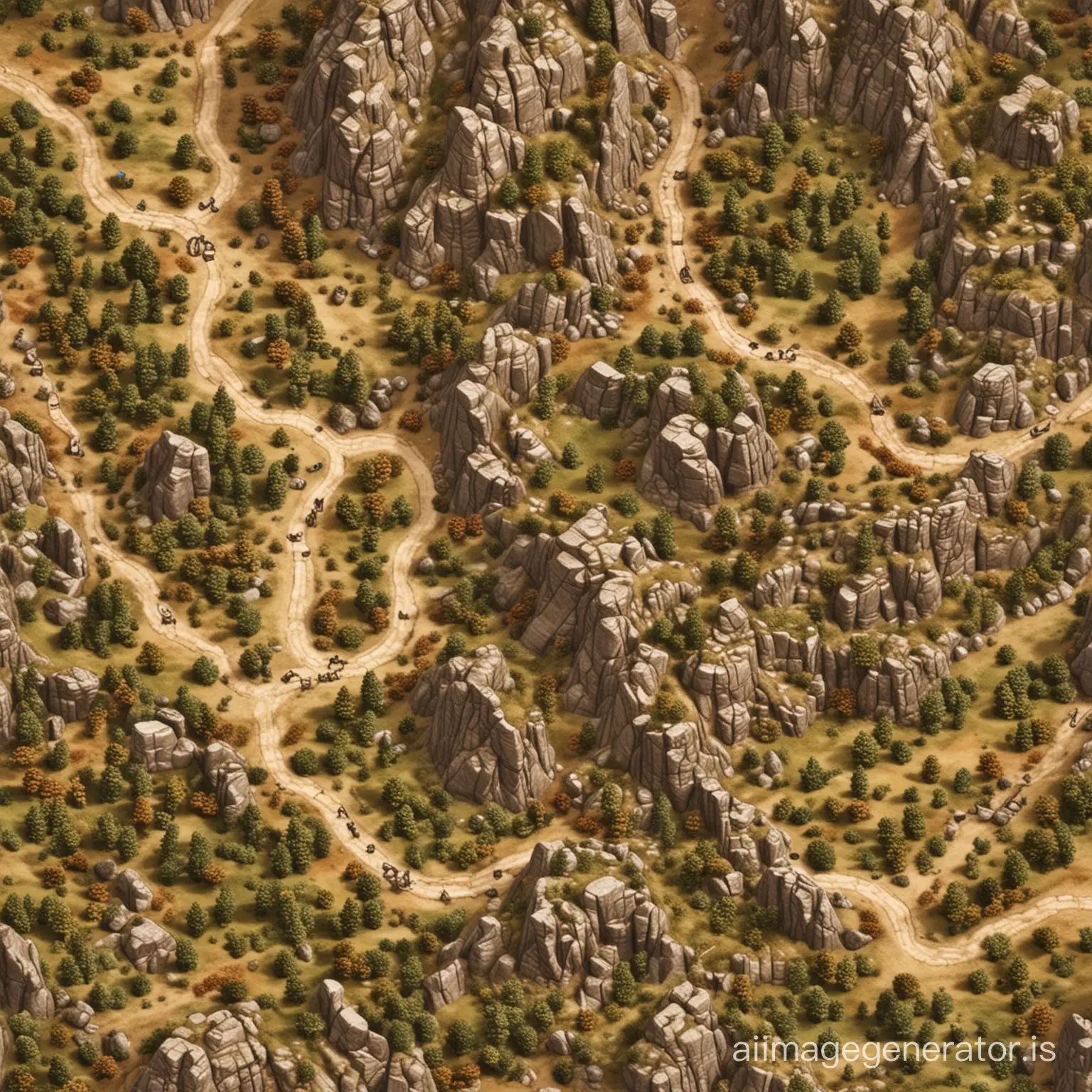 battle map for ttrpg
mountain terrain 
rustic path along a canyon