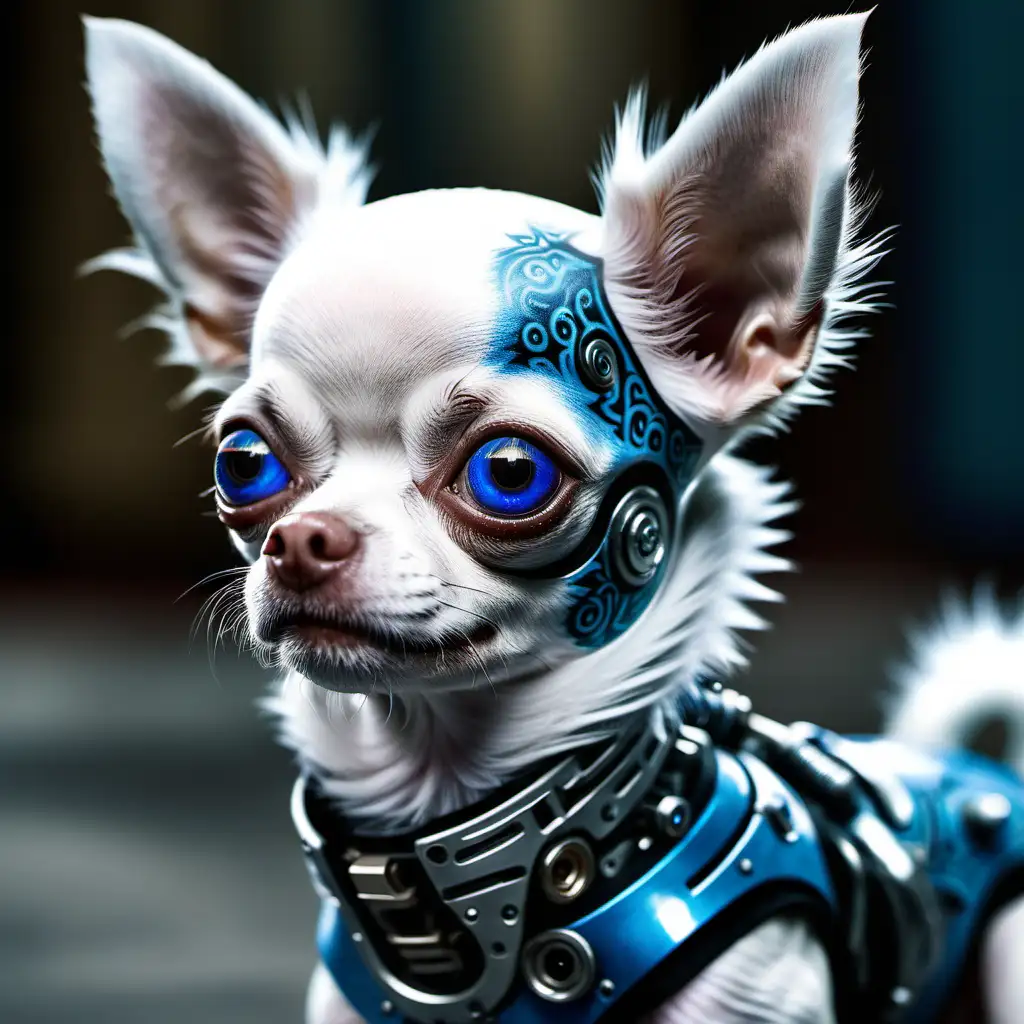 Futuristic BlueEyed Chihuahua Cyborg with Magnificent Face Tattoos