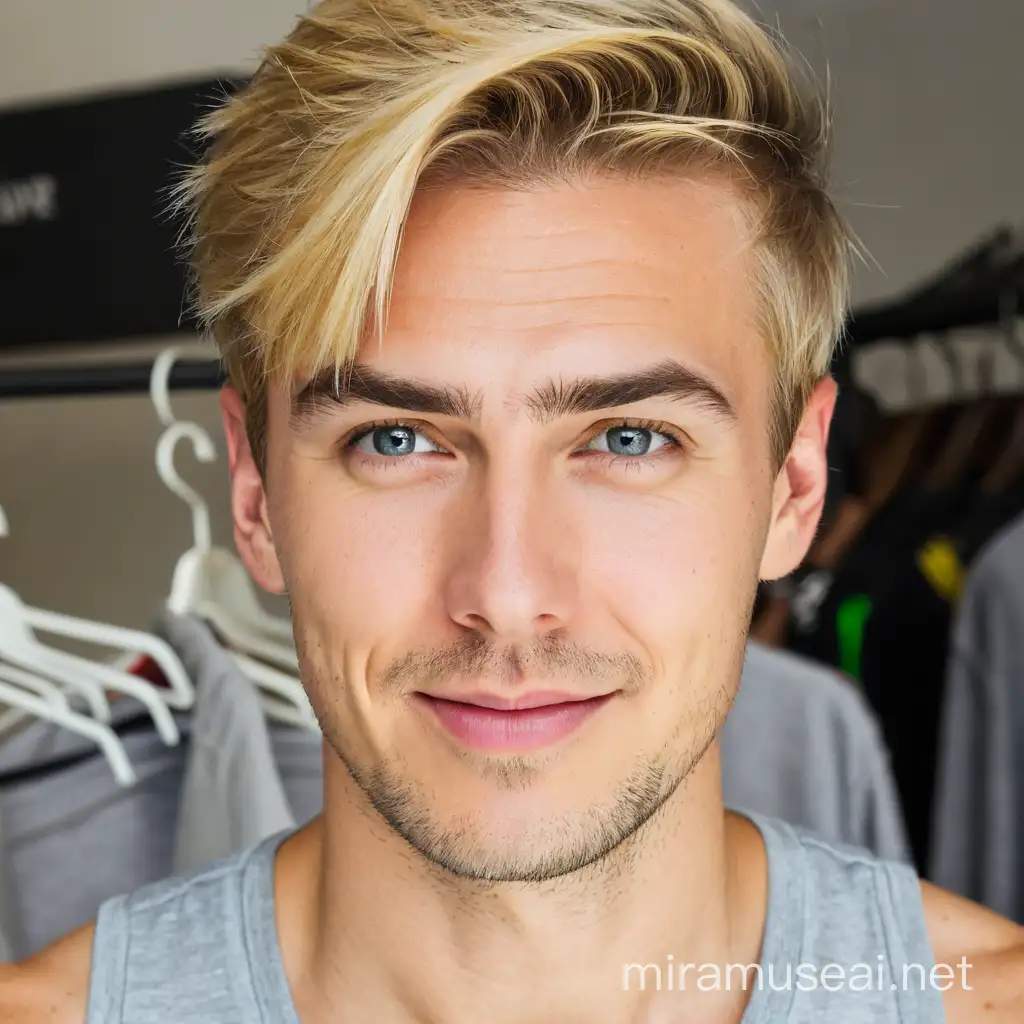 Young Blonde Man in Casual TShirt