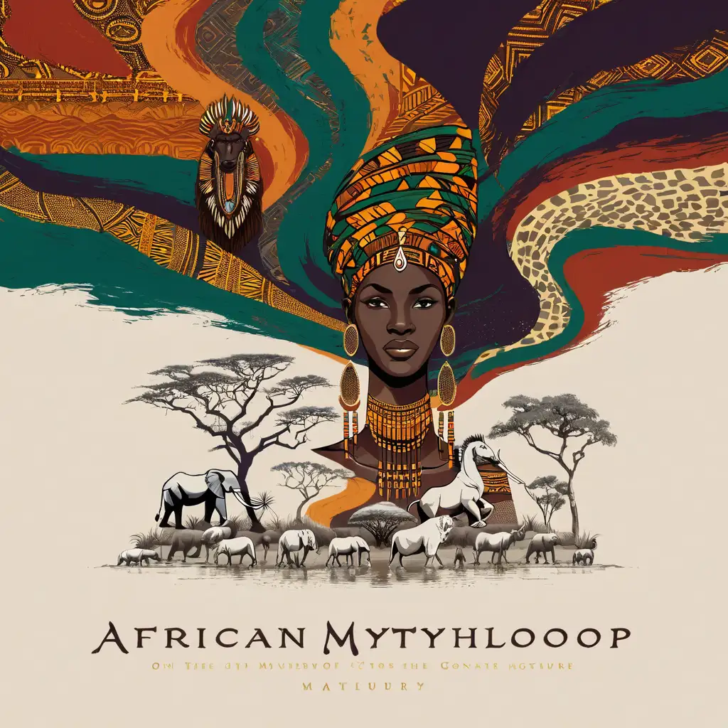 please generate pictures of similar nature to that one. at the bottom create african setup with mythology