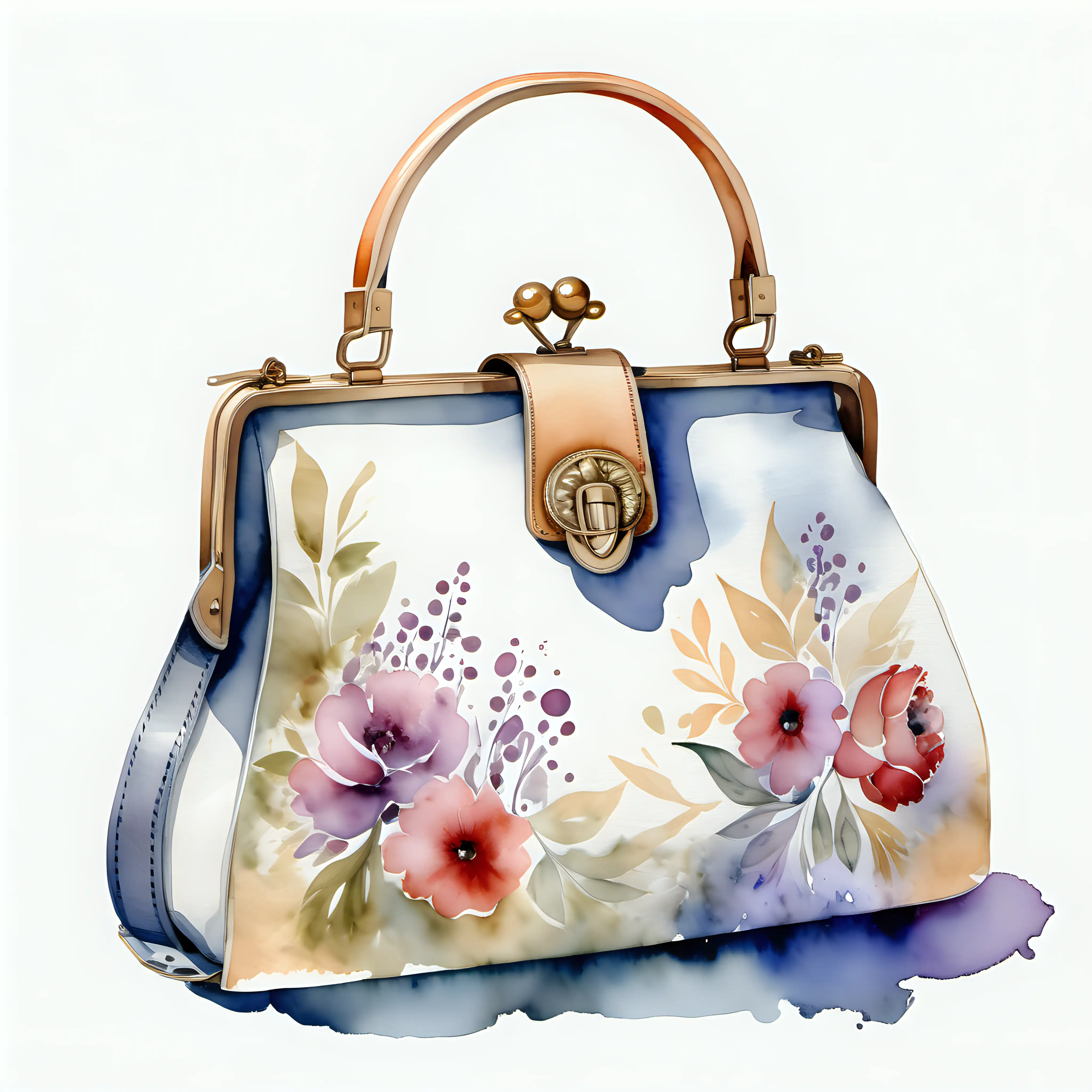 Elegant Watercolor Painting of a Beautiful French Handbag
