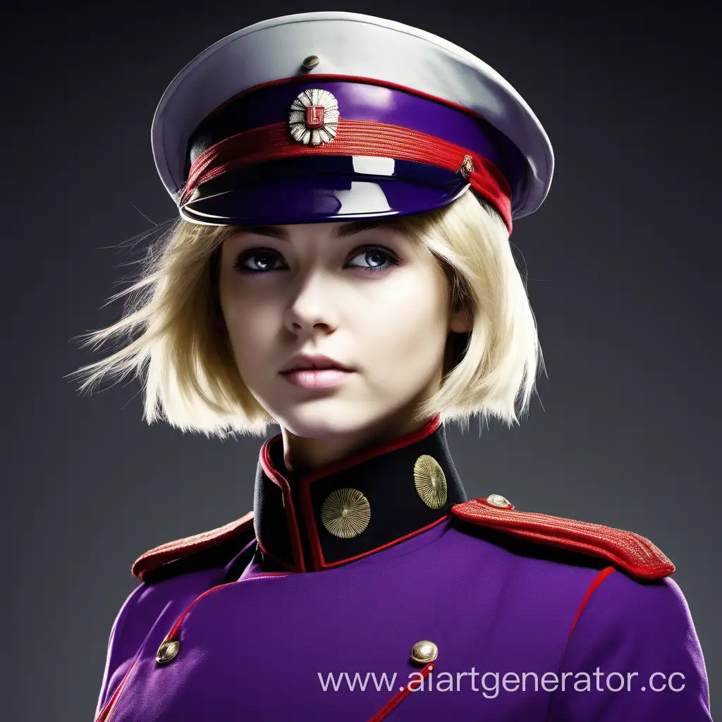 young woman, Caucasian, short hair, blond hair, purple eyes, imperial guard uniform, military,