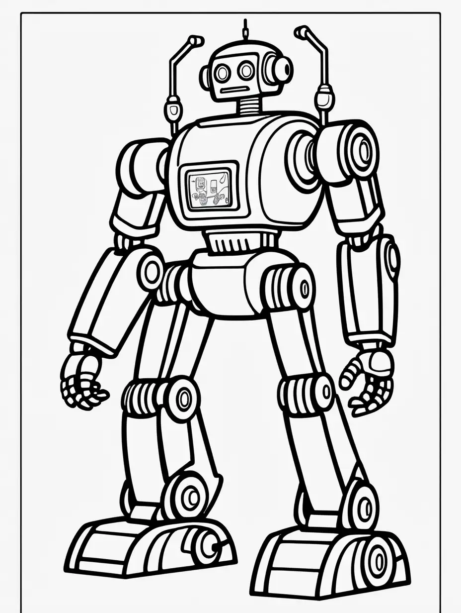 A robots coloring page, cartoon style, this lines, few details, no background, no shadows