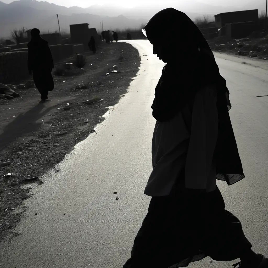 Silhouette of Determined FifteenYearOld Girl Walking Towards Hope in Kabul