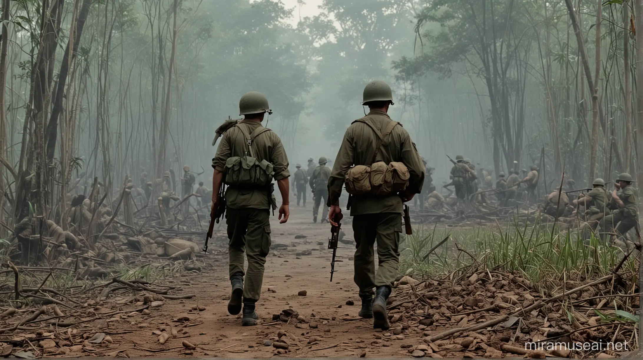 Witness the chaos and destruction of the Vietnam War through the eyes of an American soldier, as he navigates the treacherous jungles and faces the harsh realities of war