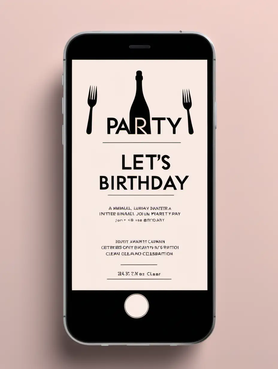 Minimal Birthday dinner mobile phone invitation 'Let's Party, Join us for a birthday celebration, clean and clear font, solid background