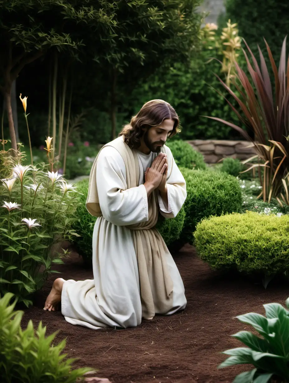 Divine Moment Jesus Praying in a Tranquil Garden