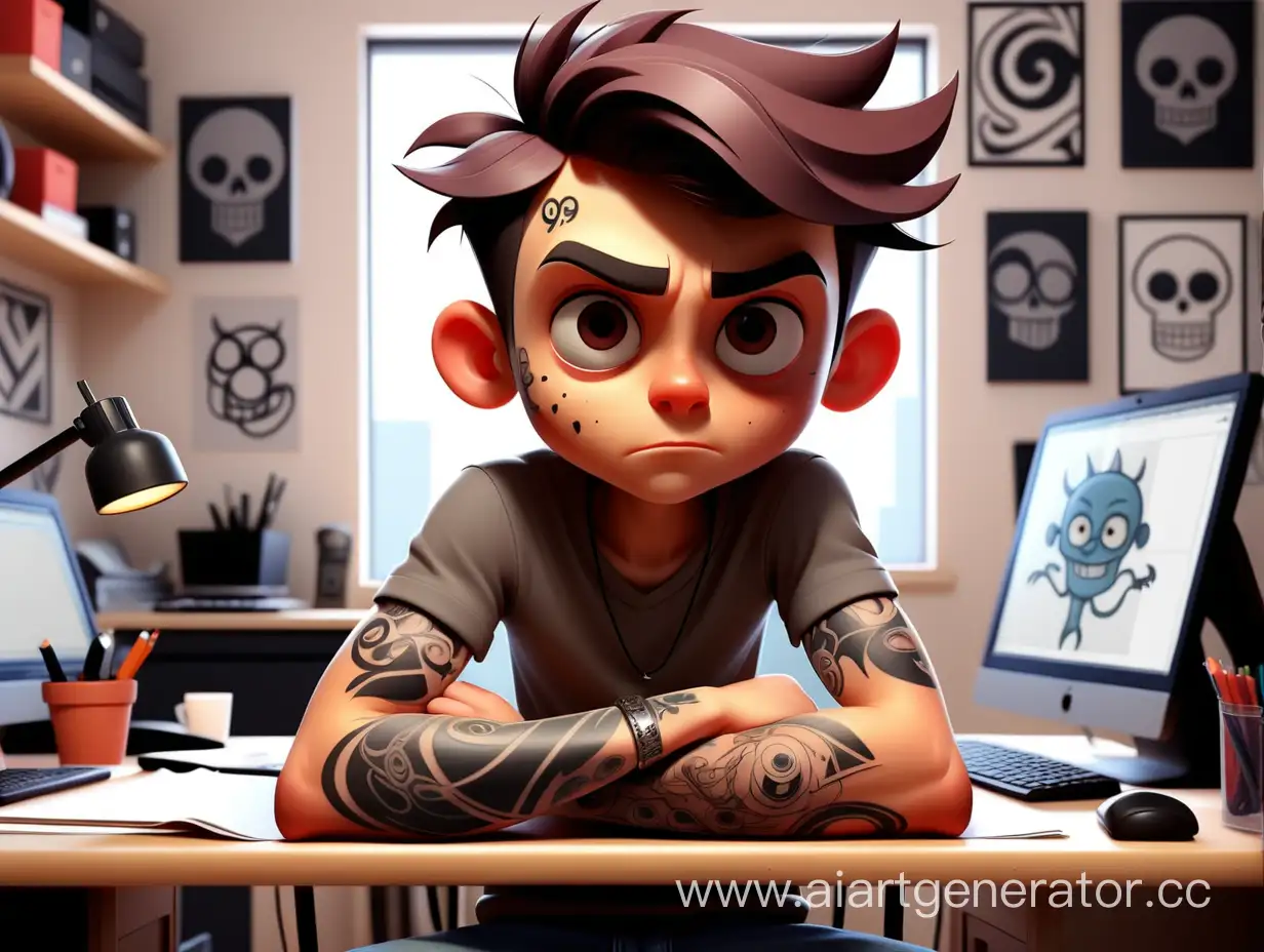 graphic designer young boy tattoo cartoon