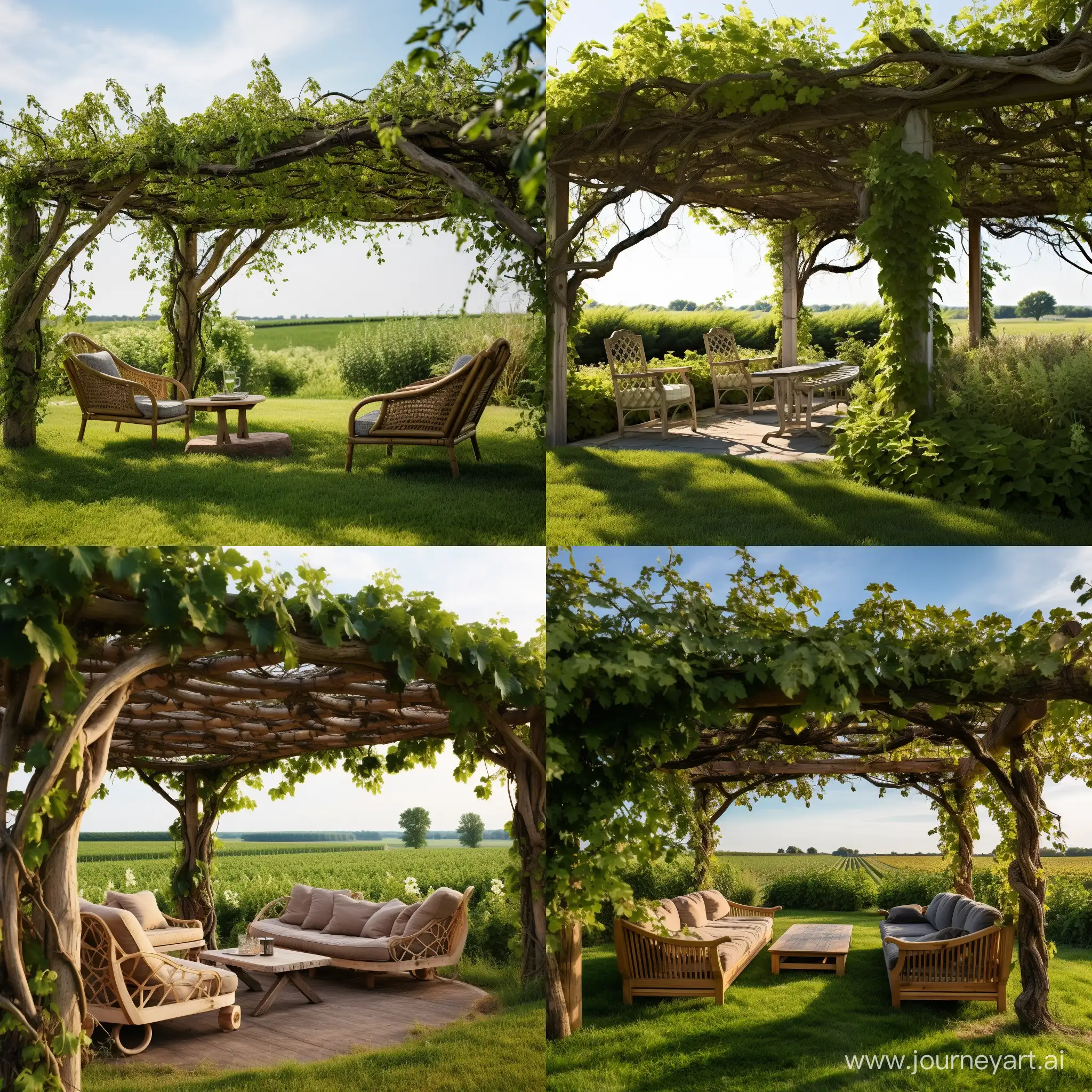 Enchanting-Pergola-Seating-Area-Covered-in-Vines-on-a-Grassy-Field