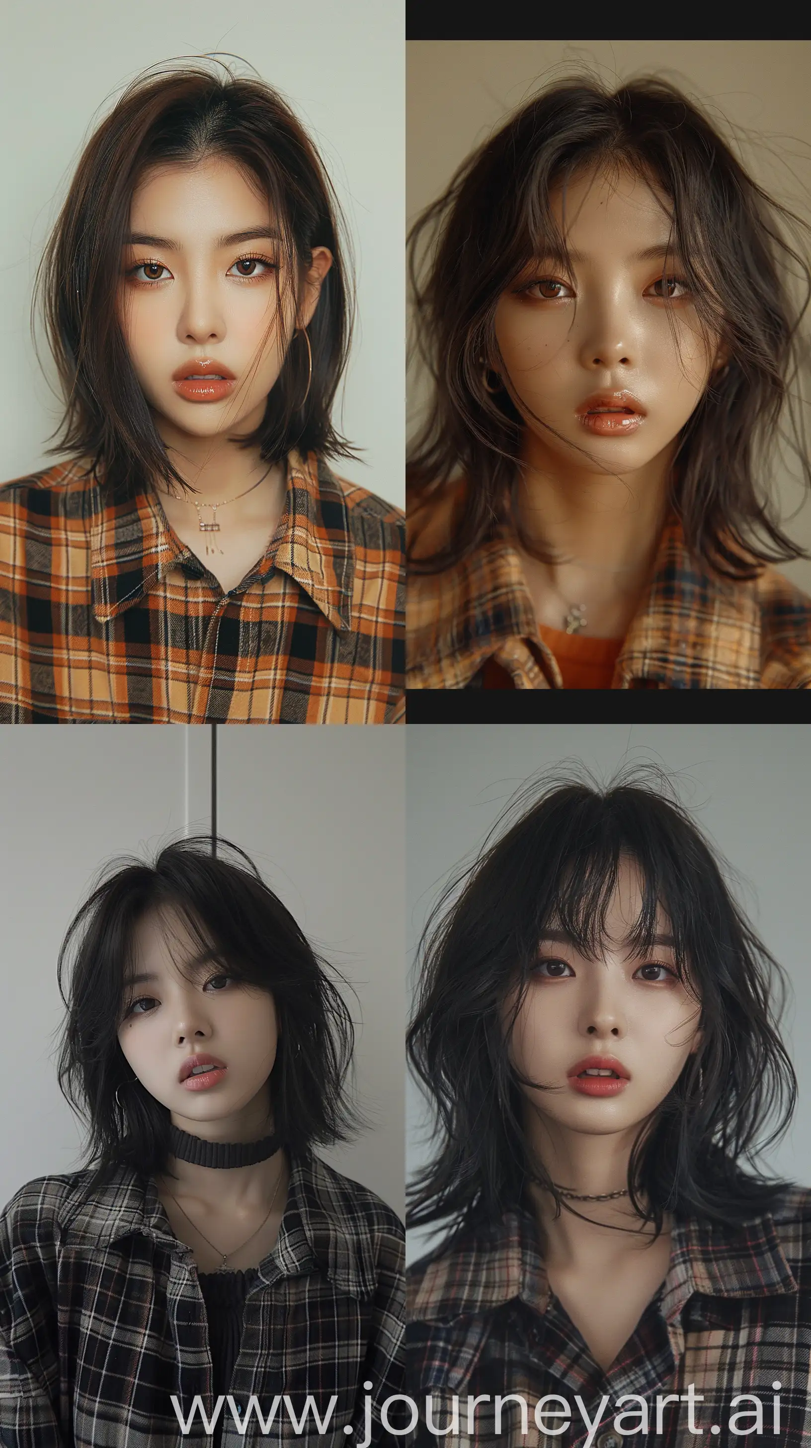 Jennie-from-Blackpink-with-Medium-Wolfcut-Hair-in-Grunge-Makeup-and-Flannel-Shirt