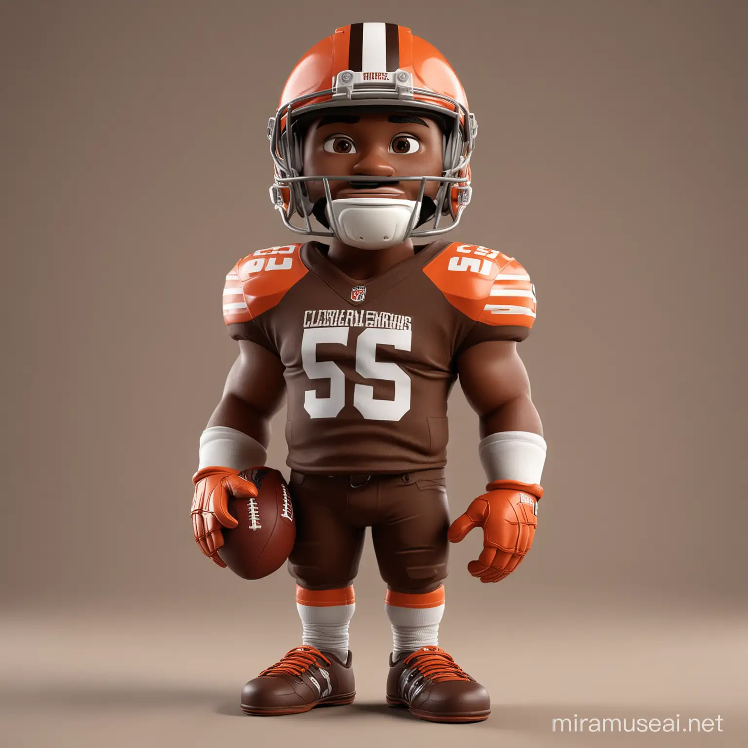Cartoon Style 3D Rendered NFL Player in Cleveland Browns Gear Sanding Pose